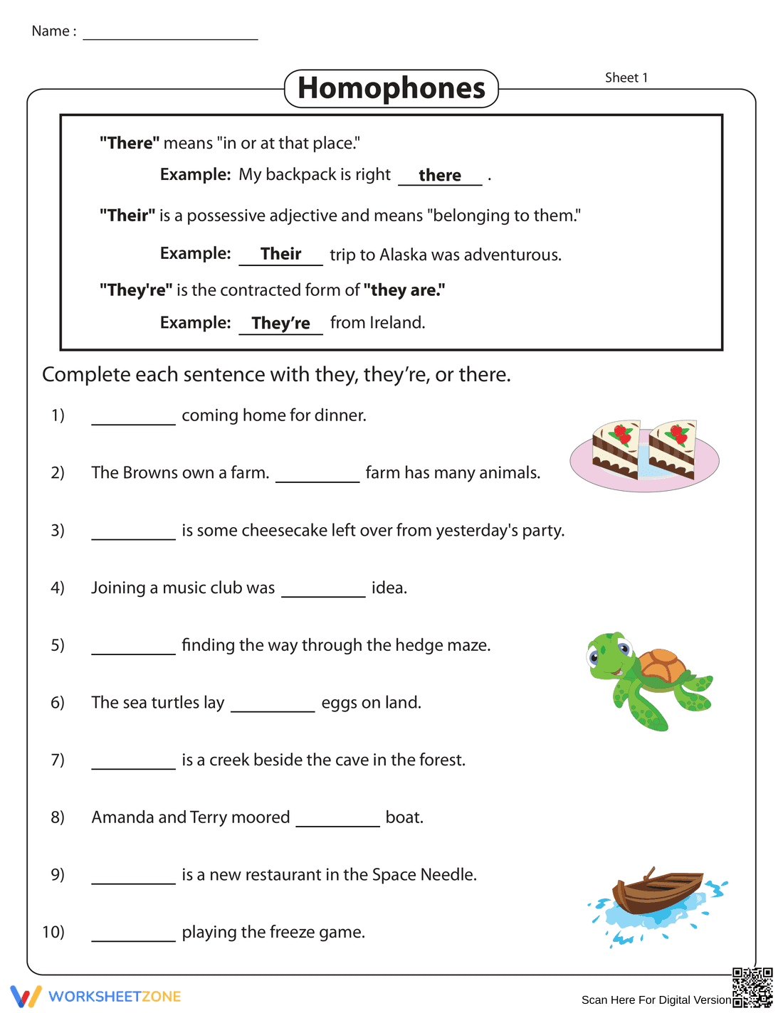 There, Their, or They're: Correct Usage Worksheet - Page 1