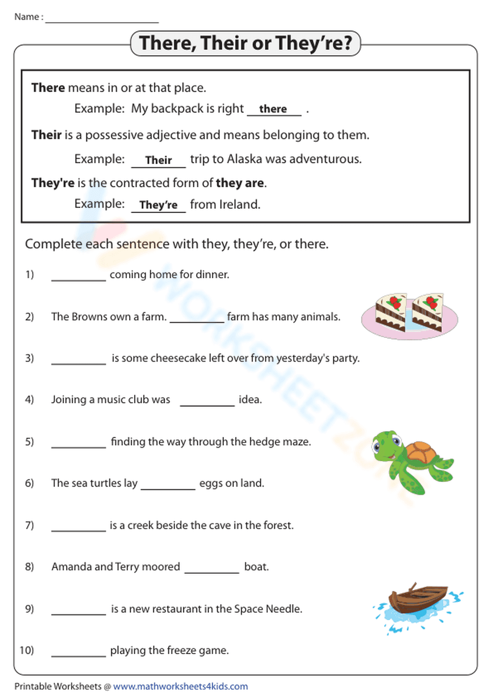 There, Their, or They're: Correct Usage Worksheet - Page 1