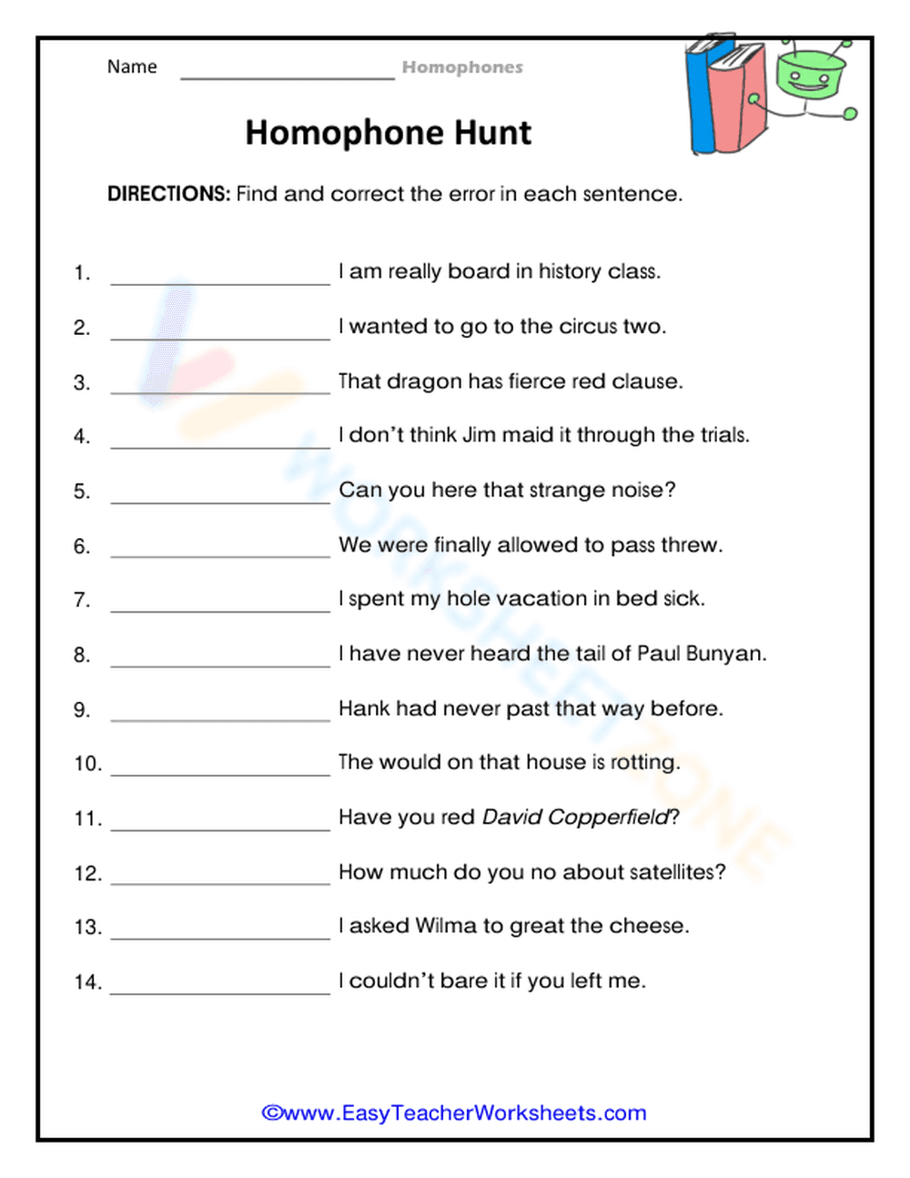 Printable Homophone Hunt Worksheet | Grade 2 English - Page 1