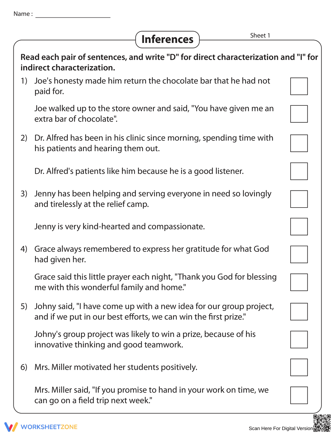 Direct and Indirect Characterization: Analyzing Characters - Page 1