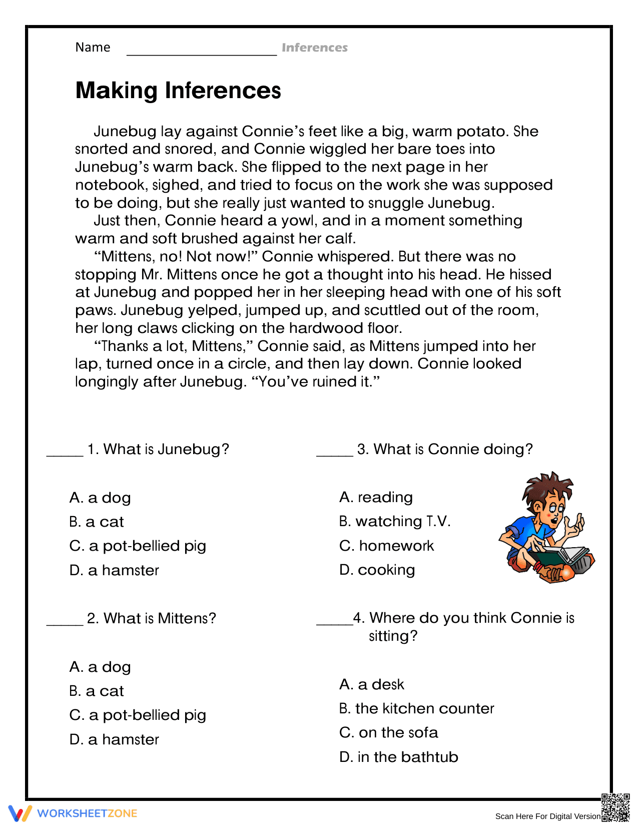 Grade 4 Making Inferences — Printable No-Prep Worksheet - Page 1