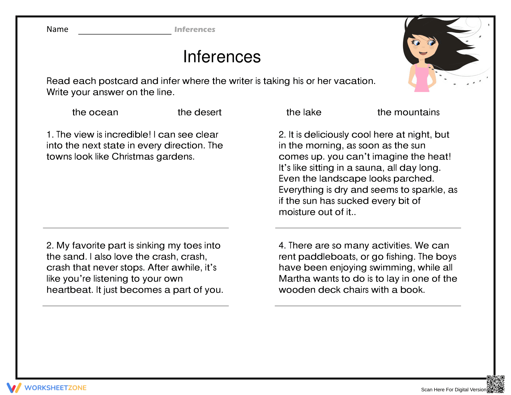 Grade 4 Inferences — Printable No-Prep Worksheet - Page 1