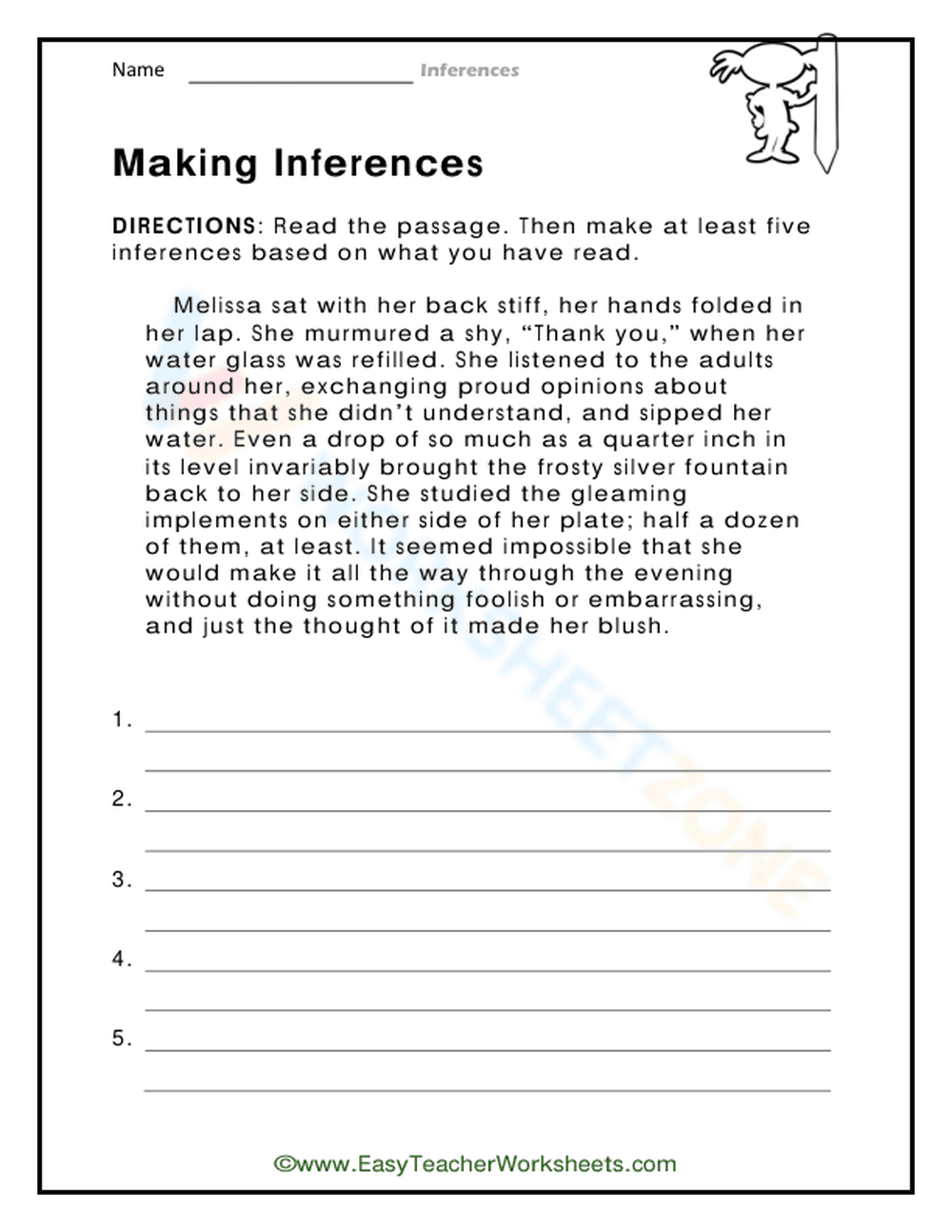 Making Inferences Worksheet | Essential Grade 4 ELA - Page 1