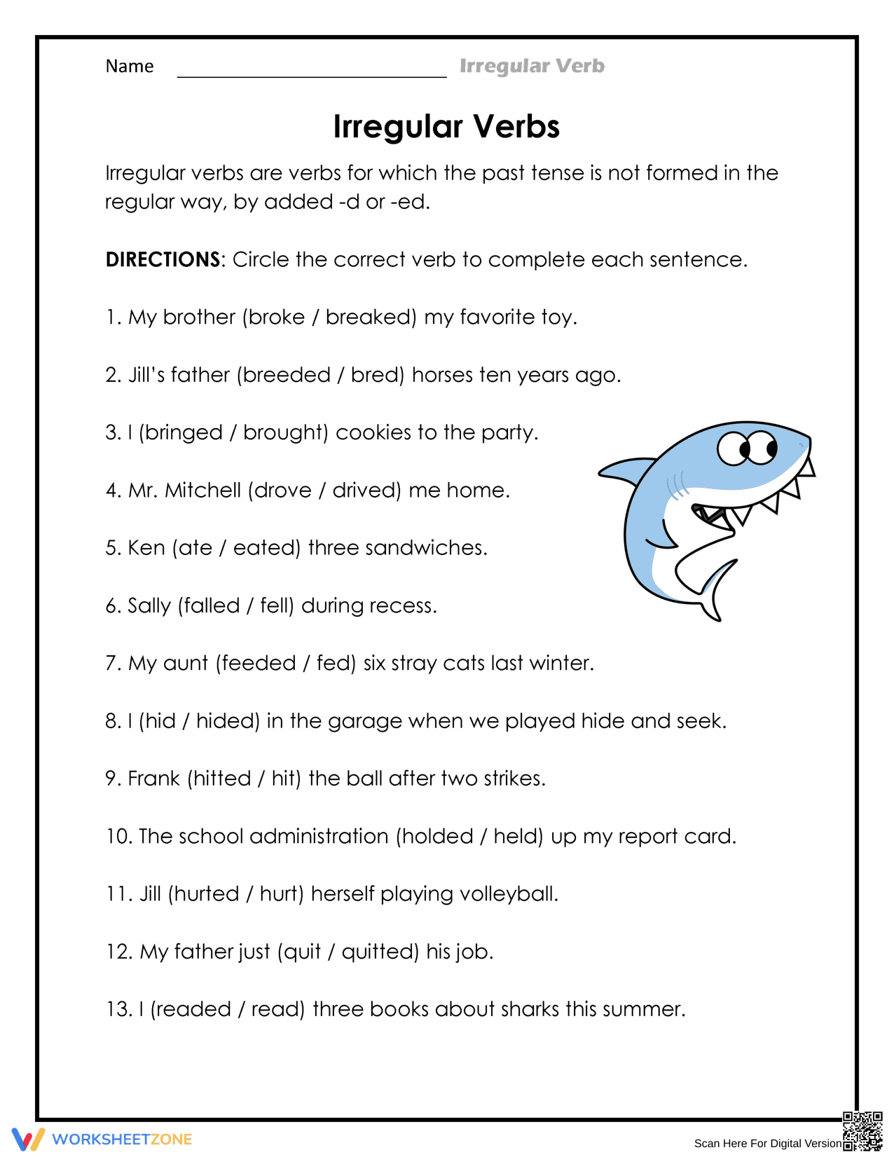 Essential Irregular Verbs Worksheet | Grade 3-5 ELA - Page 1