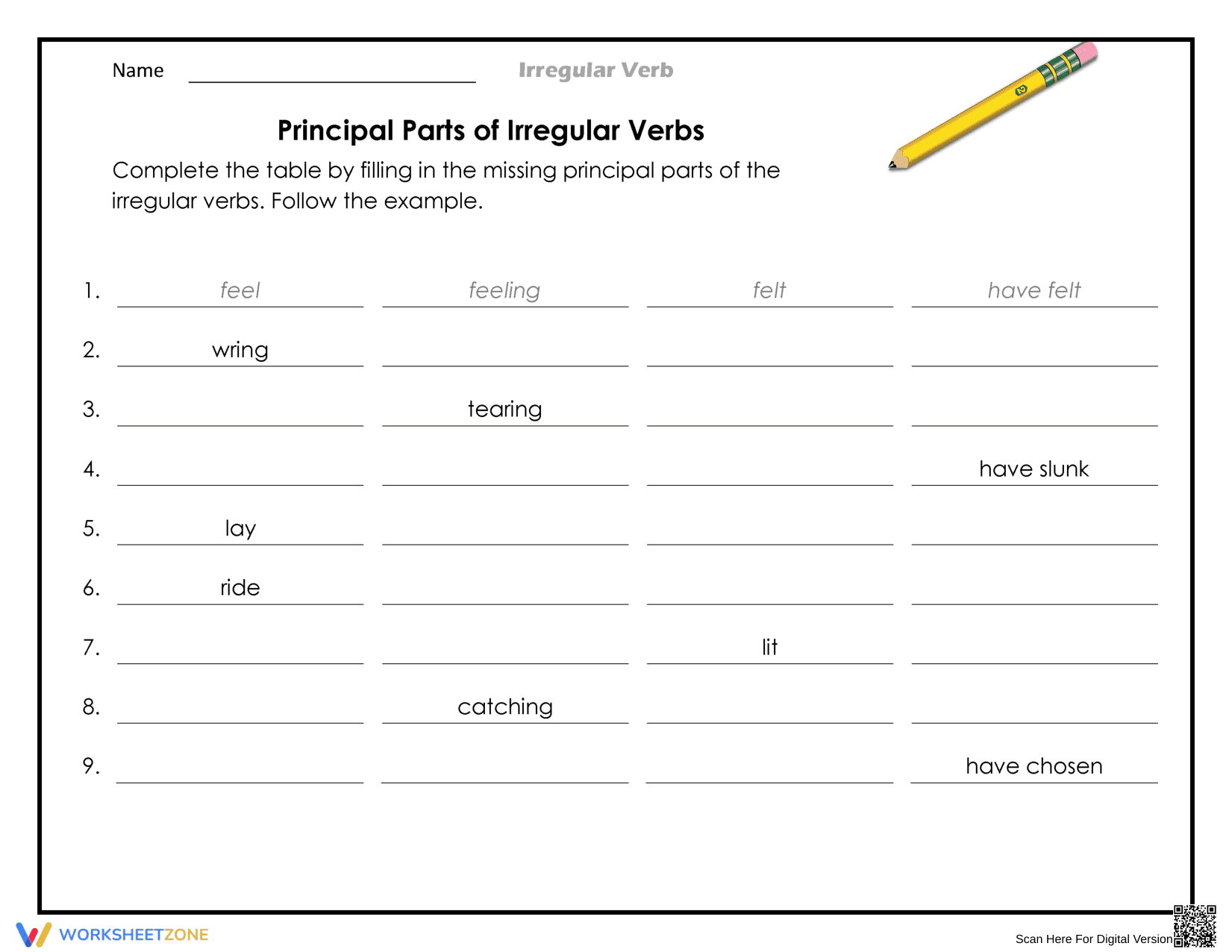 Essential Principal Parts of Irregular Verbs | Grade 4 - Page 1
