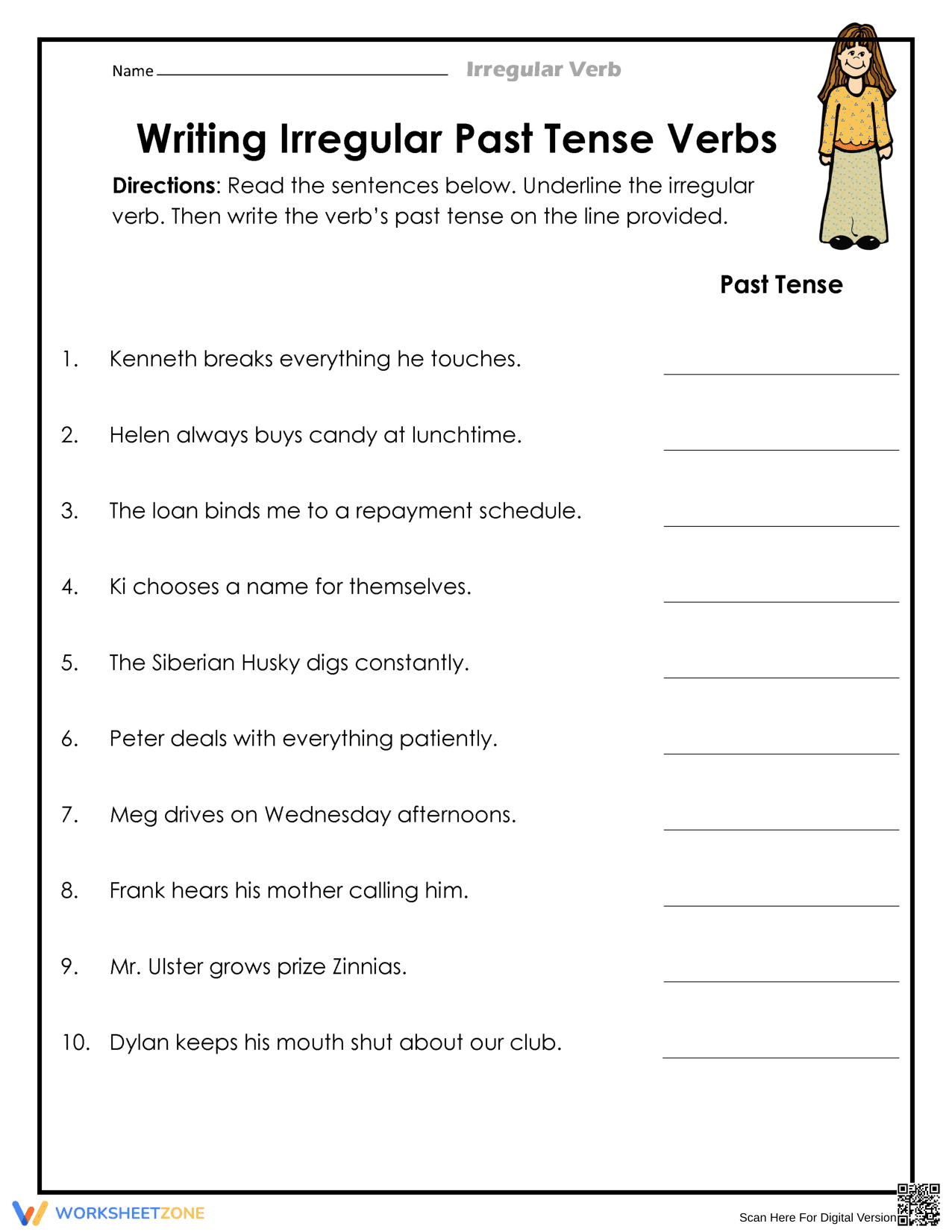 Grade 3-5 Irregular Verbs — Printable No-Prep Worksheet - Page 1