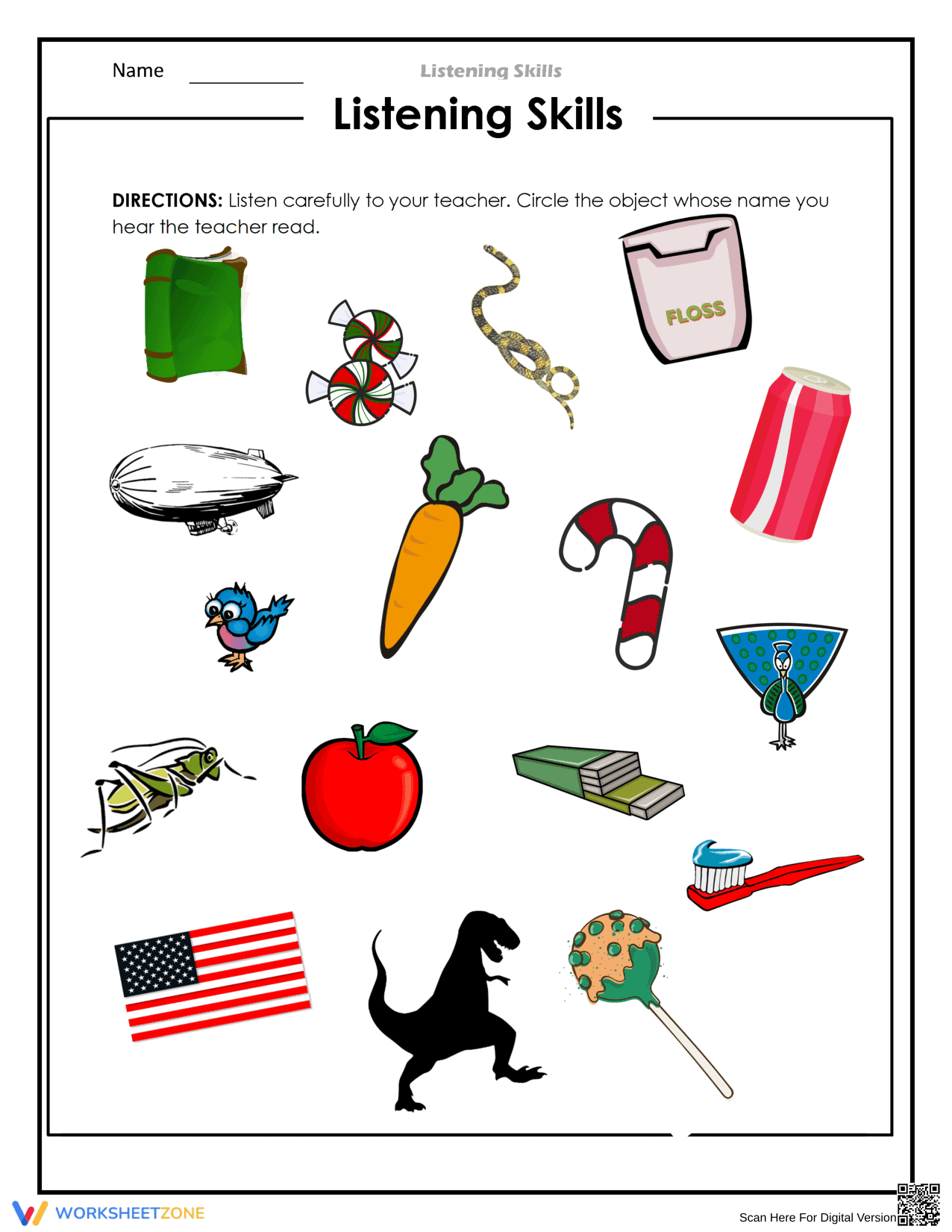 Essential Grade 1-3 Listening Skills — Printable Worksheet - Page 1