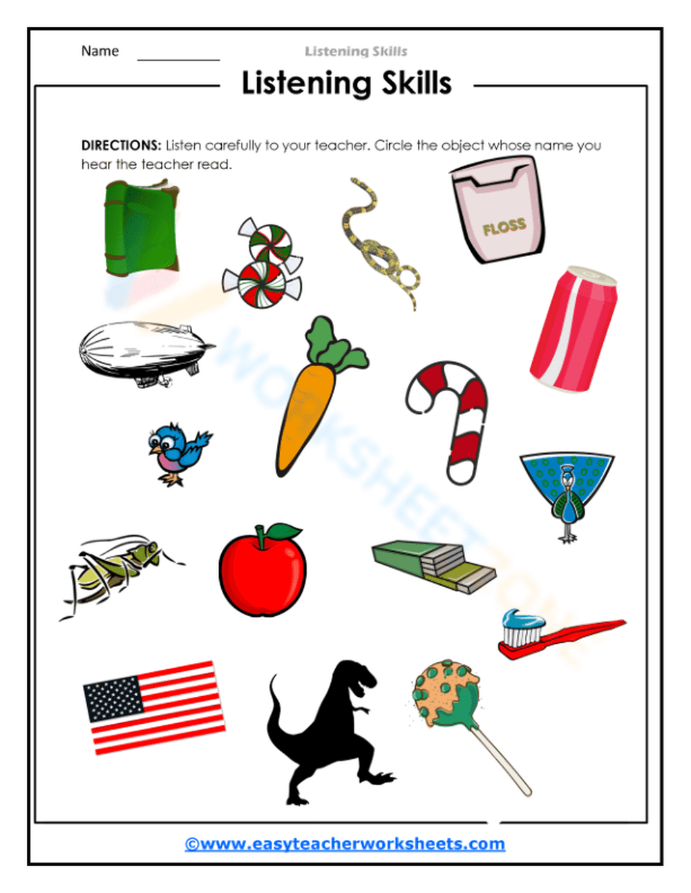 Essential Grade 1-3 Listening Skills — Printable Worksheet - Page 1
