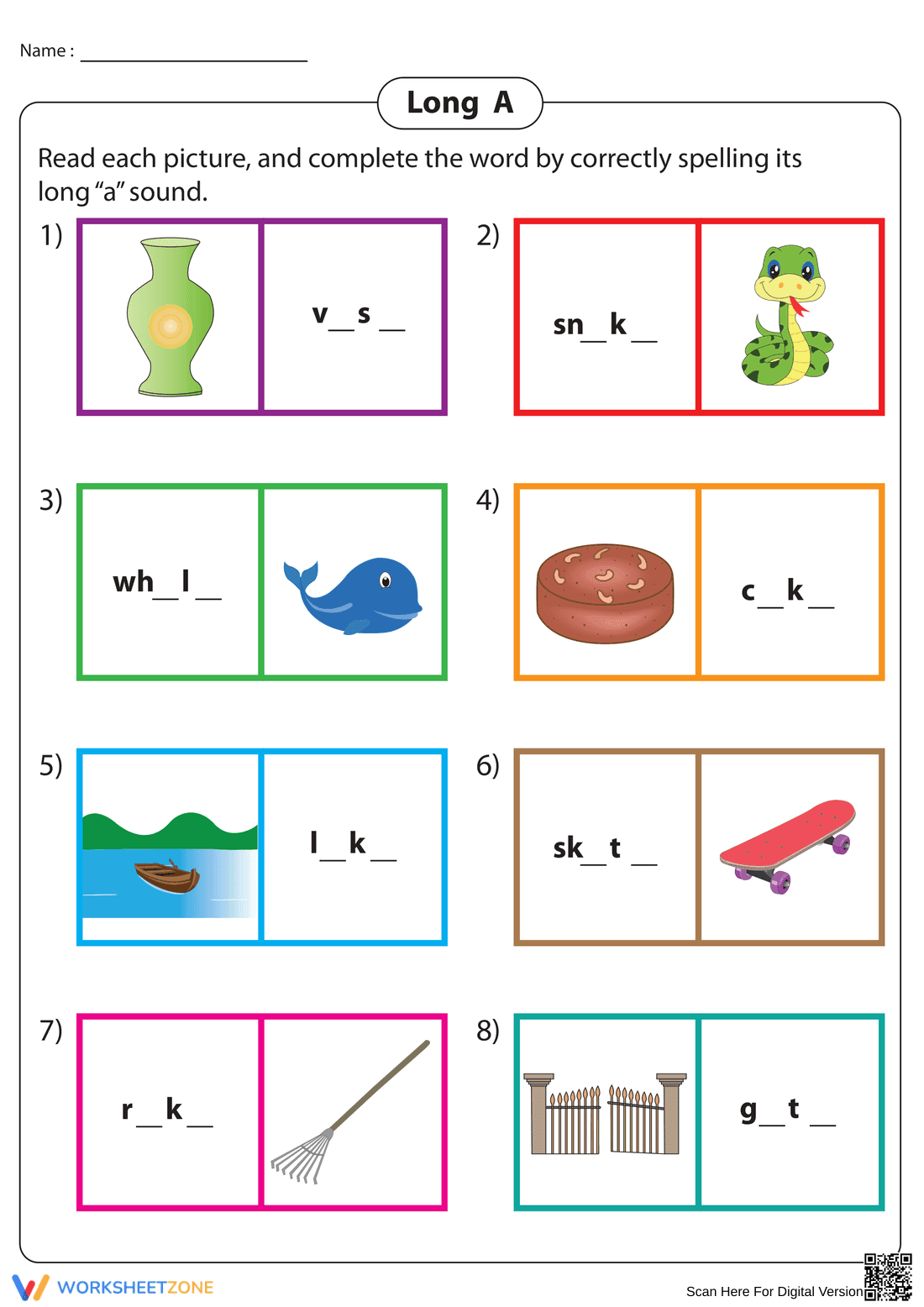 Completing Long A Words: Phonics & Spelling Practice - Page 1