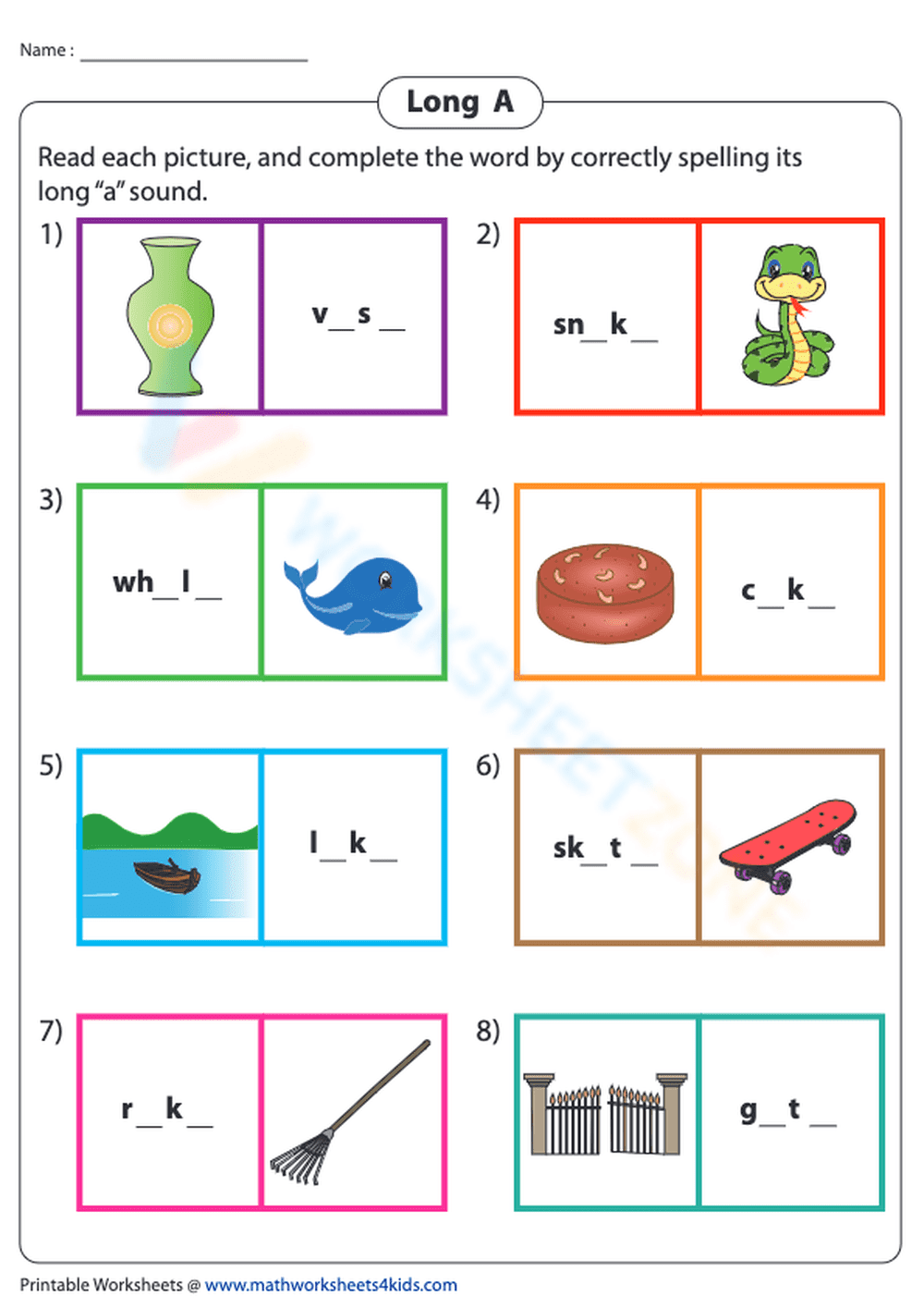 Completing Long A Words: Phonics & Spelling Practice - Page 1