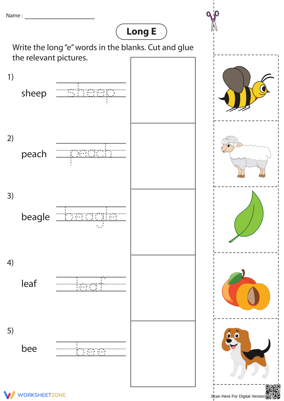 Grade 1-2 Long E — Printable No-Prep Worksheet - Page 1