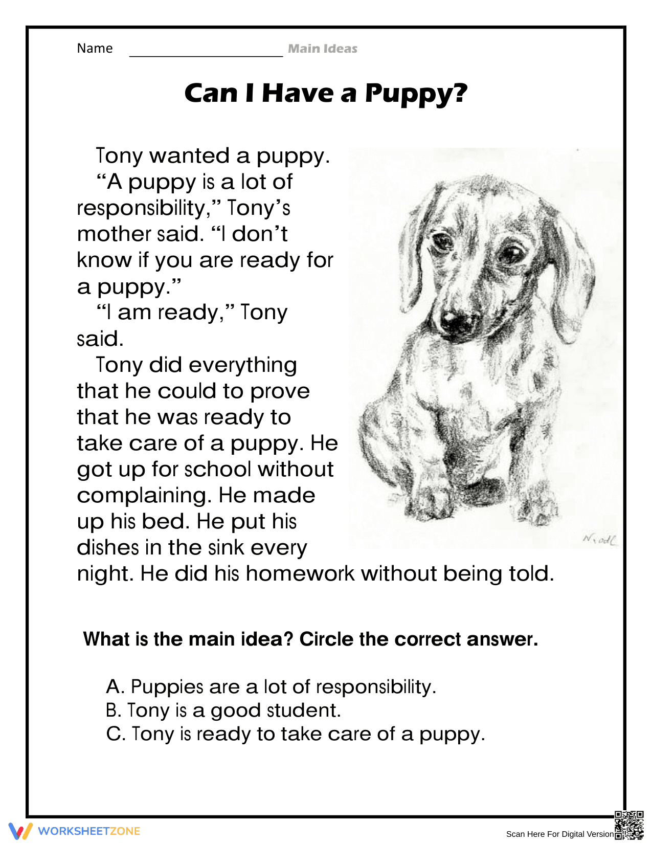 Reading Comprehension: Can I Have a Puppy? - Page 1