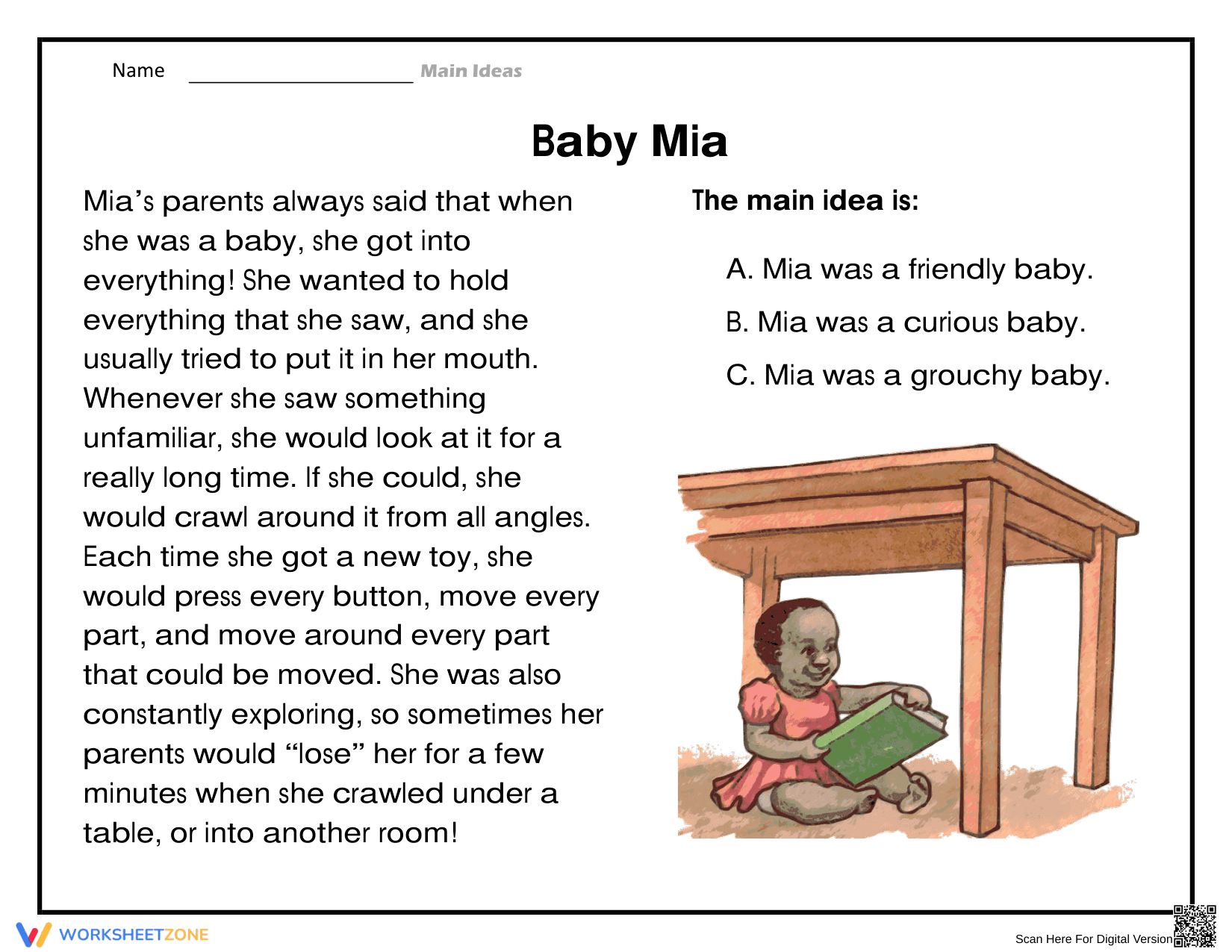 Baby Mia: A Descriptive Writing Worksheet - Page 1