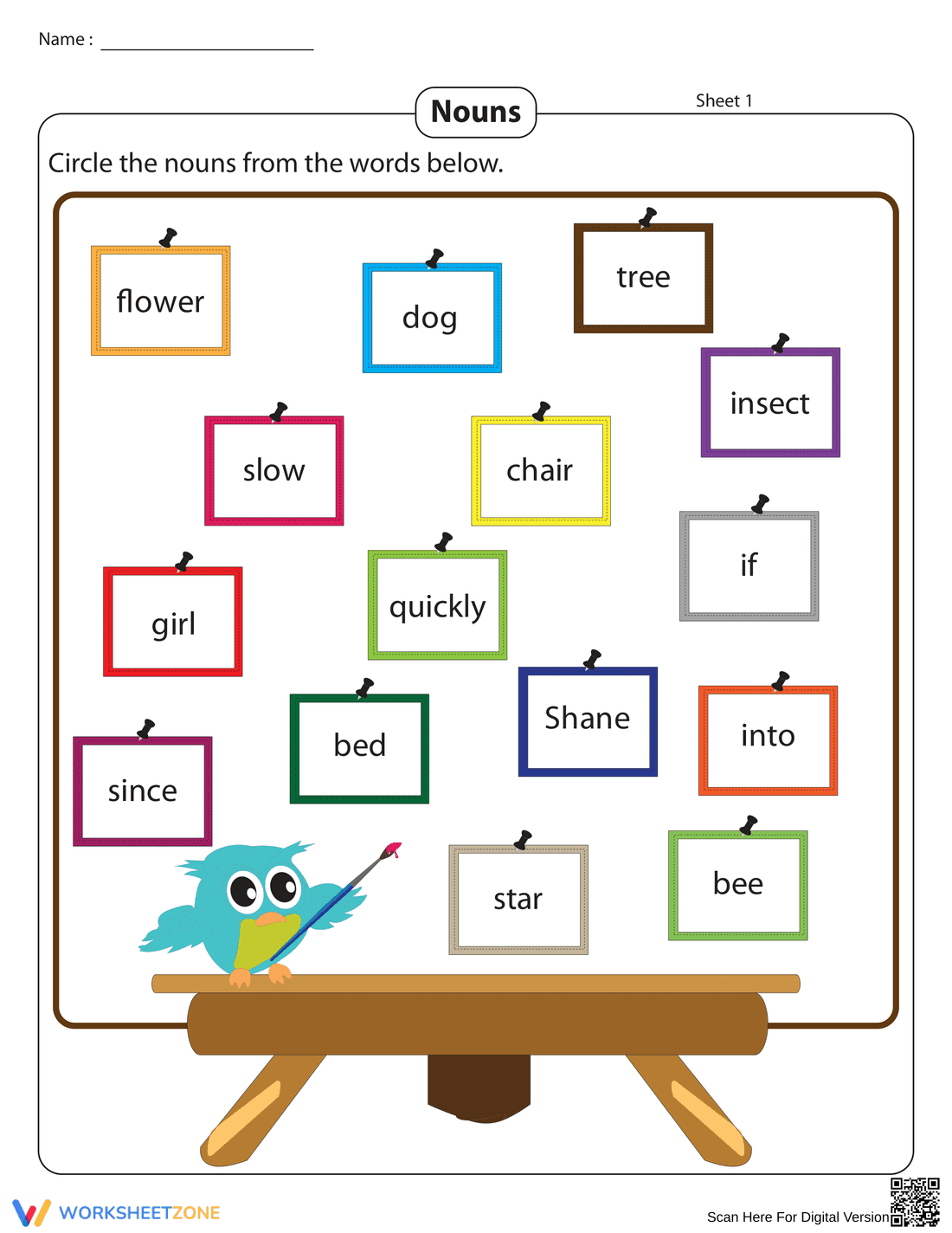 Worksheet for Identifying Nouns - Page 1