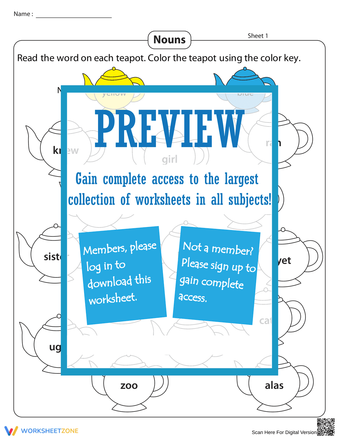 Identifying Nouns by Coloring Words - Page 1