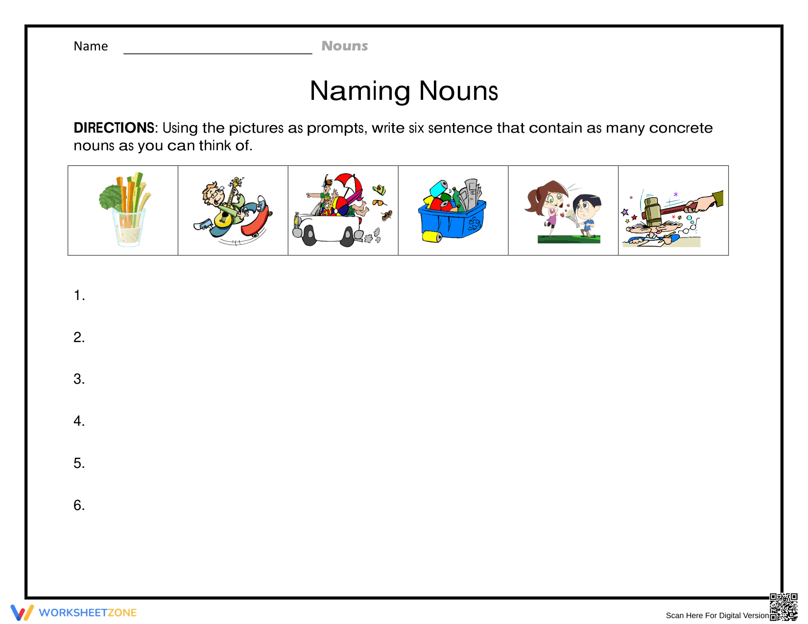 Essential Naming Nouns Worksheet | Grades 1-5 Grammar - Page 1