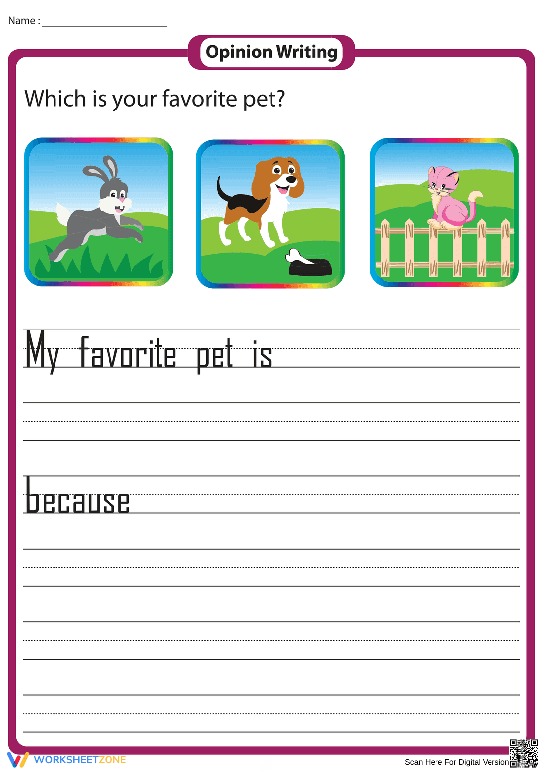 My Favorite Pet Writing Worksheet - Page 1