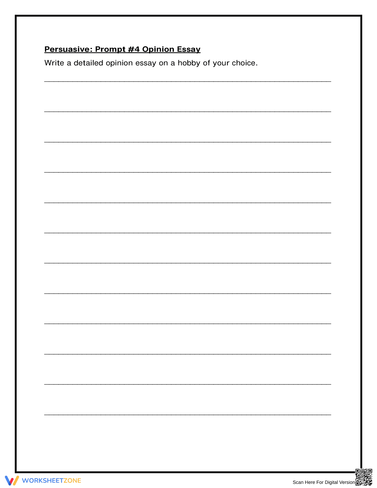 Printable Grade 4 Opinion Essay Writing Prompt: Hobbies - Page 1