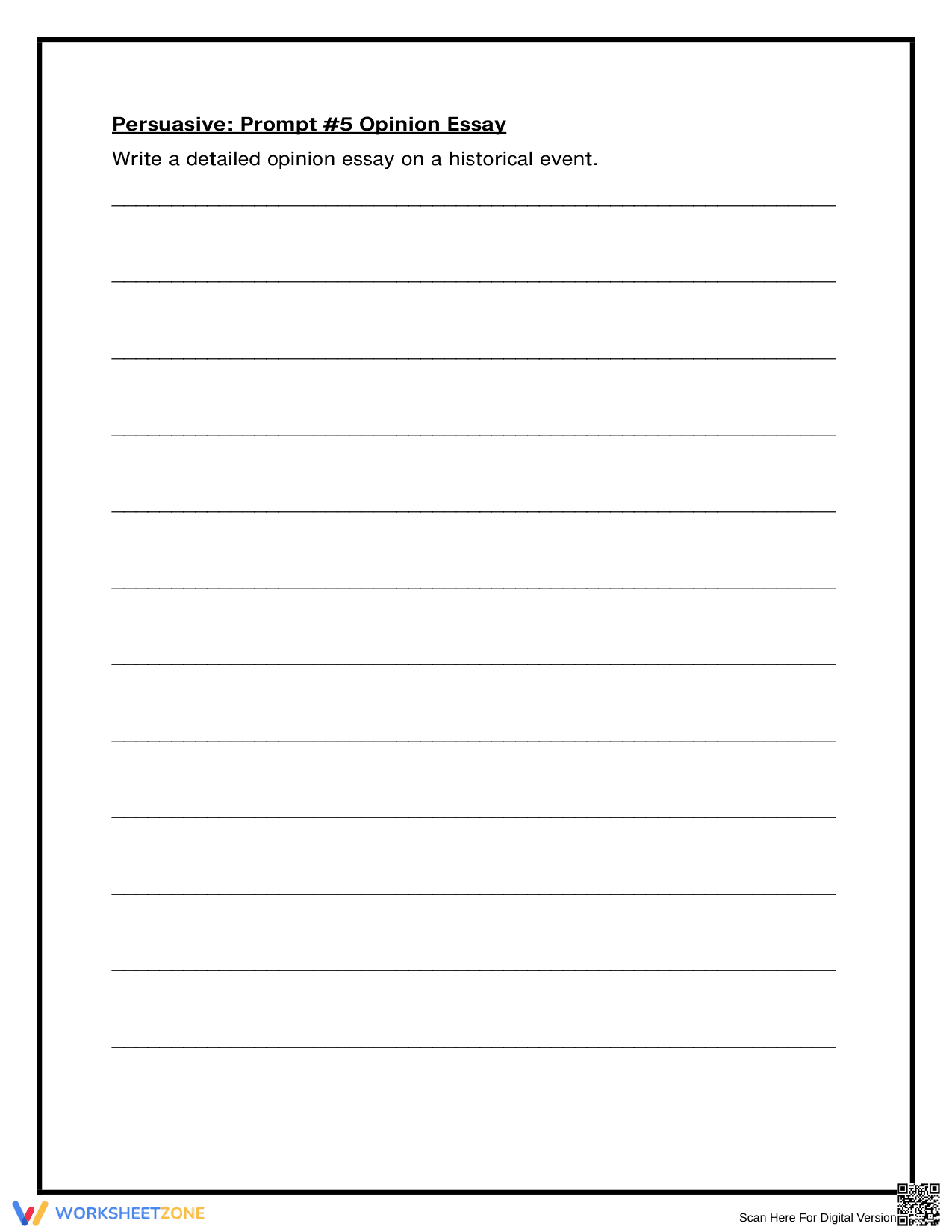 Printable Grade 5 Opinion Essay Prompt: Historical Events - Page 1