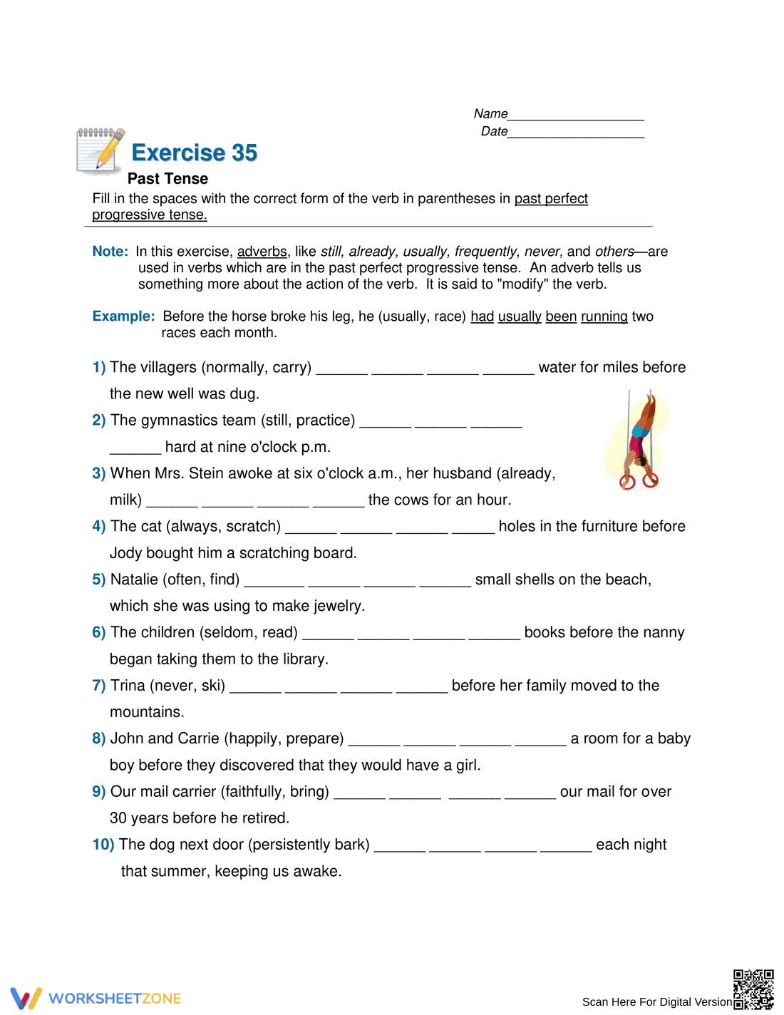 Essential Past Perfect Progressive Tense Worksheet | Grade 5 - Page 1