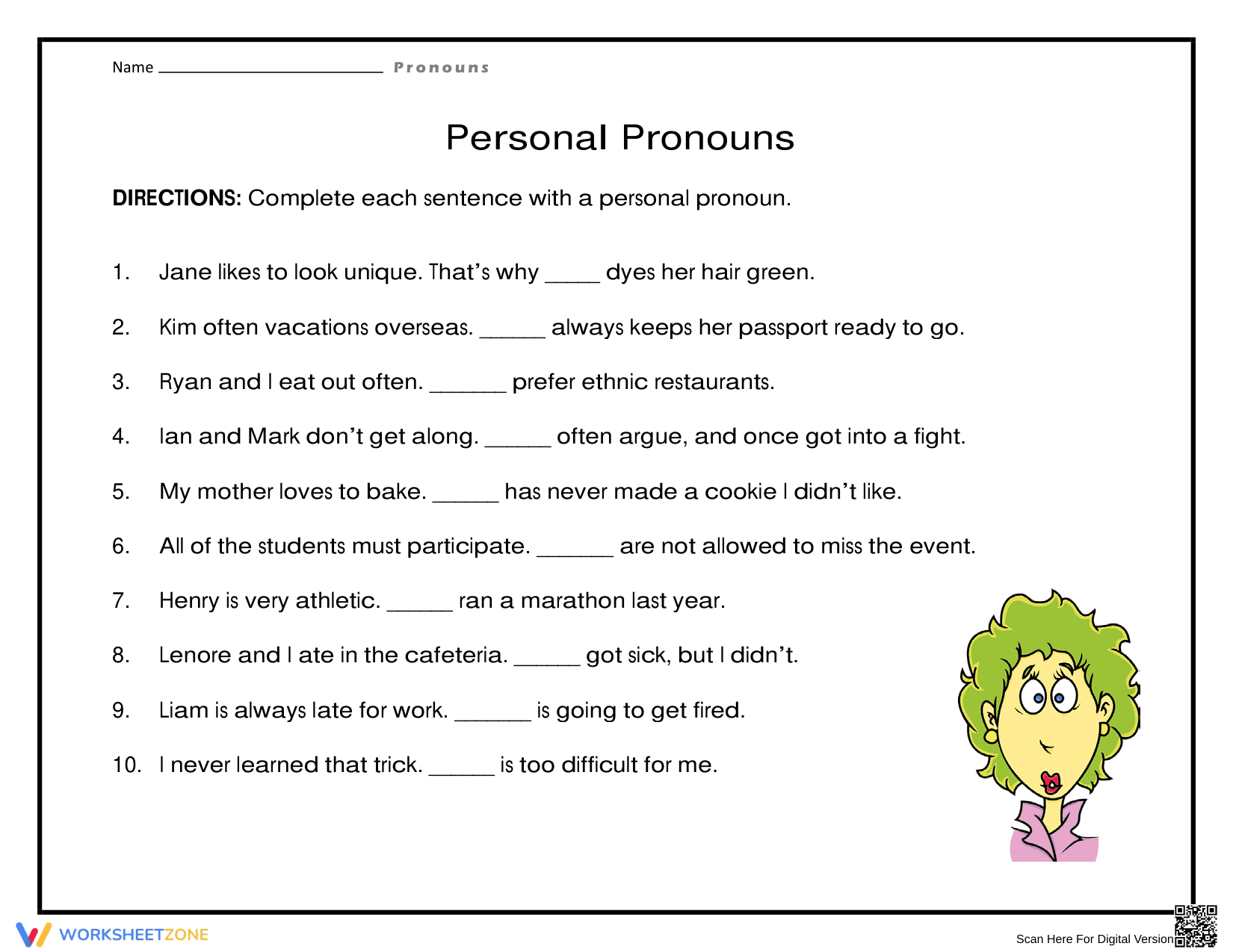 Essential Personal Pronouns Worksheet | Grade 3 English - Page 1