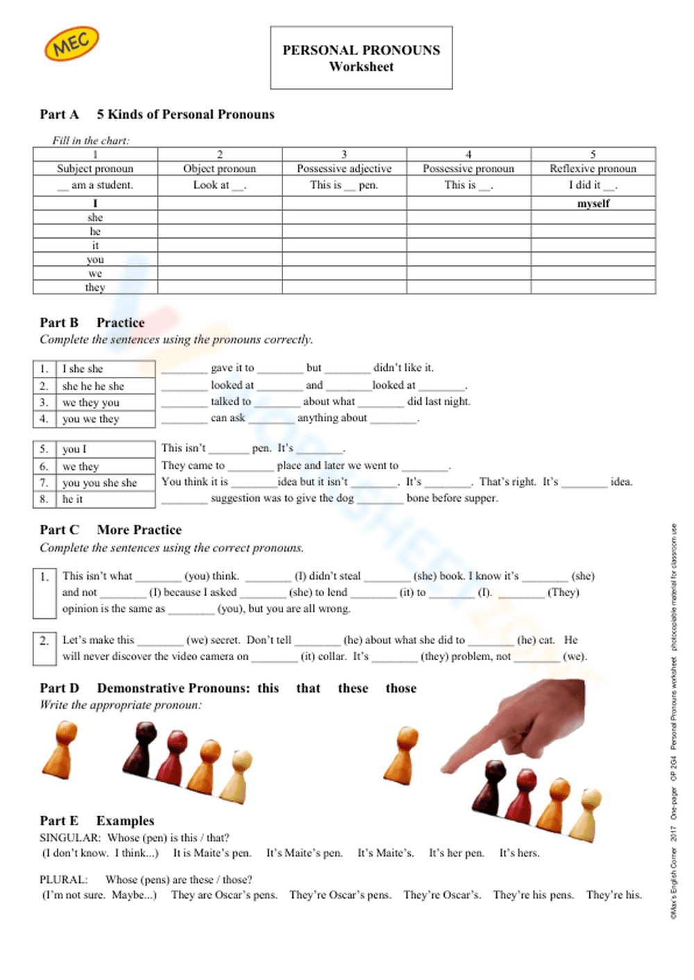 Essential Personal Pronouns Worksheet | Grade 1-5 ELA - Page 1