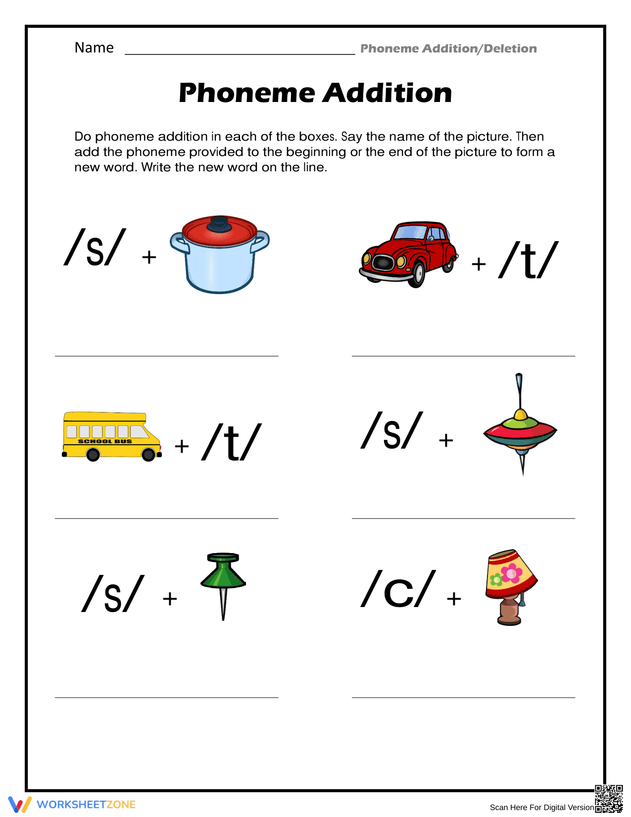 Essential Phoneme Addition Worksheet | Grades 1-3 Phonics - Page 1