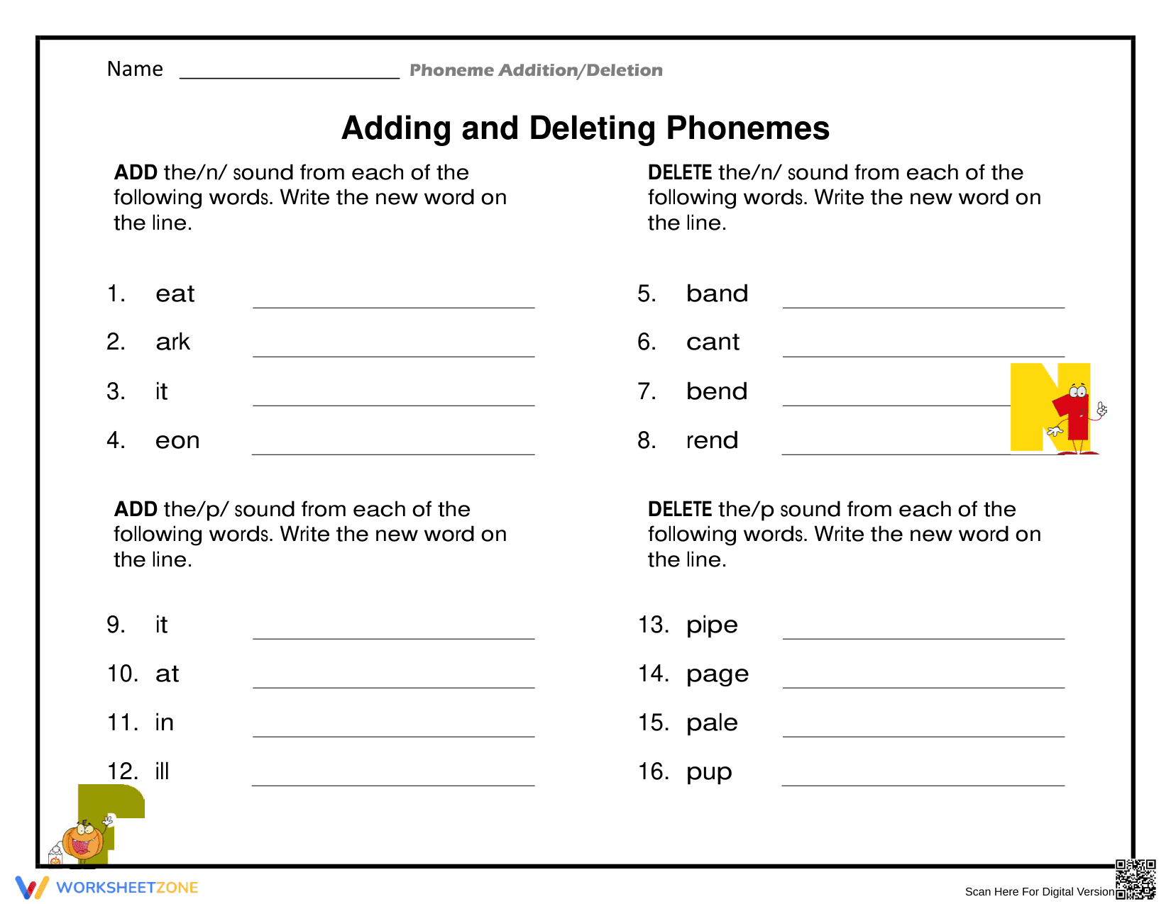 Grade 1 Phoneme Manipulation — Printable No-Prep Worksheet - Page 1