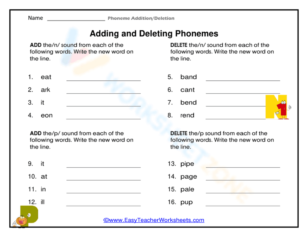 Grade 1 Phoneme Manipulation — Printable No-Prep Worksheet - Page 1