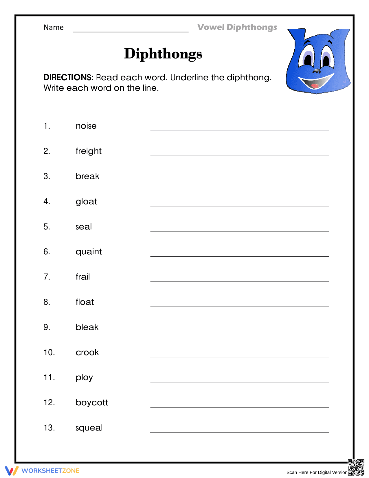Essential Diphthongs Worksheet | Grade 2 Phonics Practice - Page 1