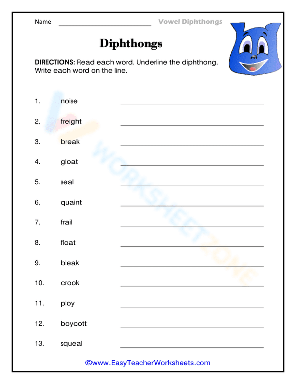 Essential Diphthongs Worksheet | Grade 2 Phonics Practice - Page 1