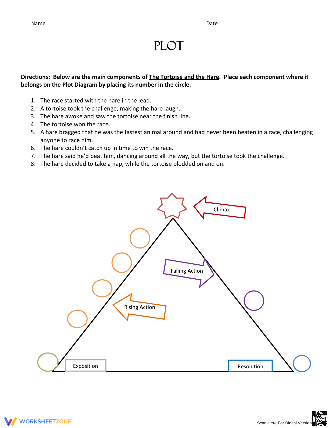 Printable Plot Diagram Worksheet: Tortoise and the Hare - Page 1