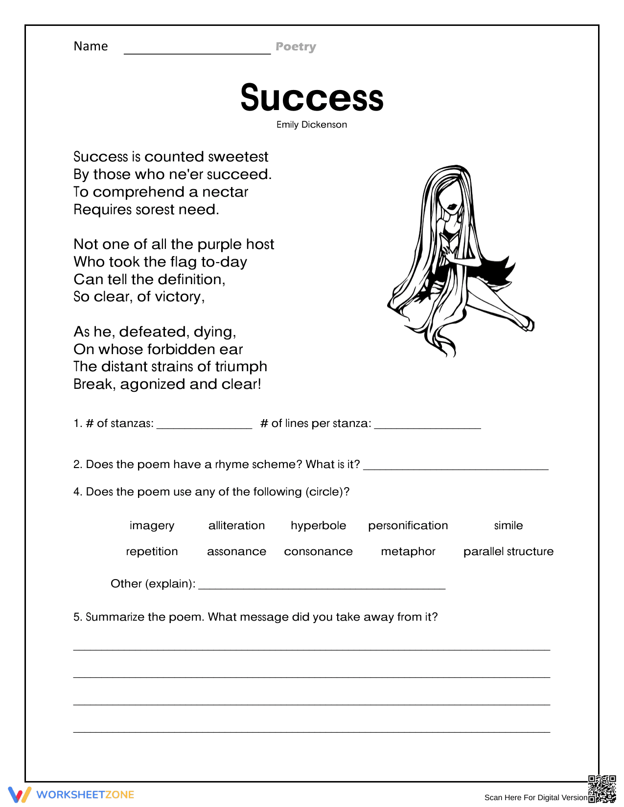 Essential Success Poetry Analysis Worksheet | Grade 6-7 - Page 1