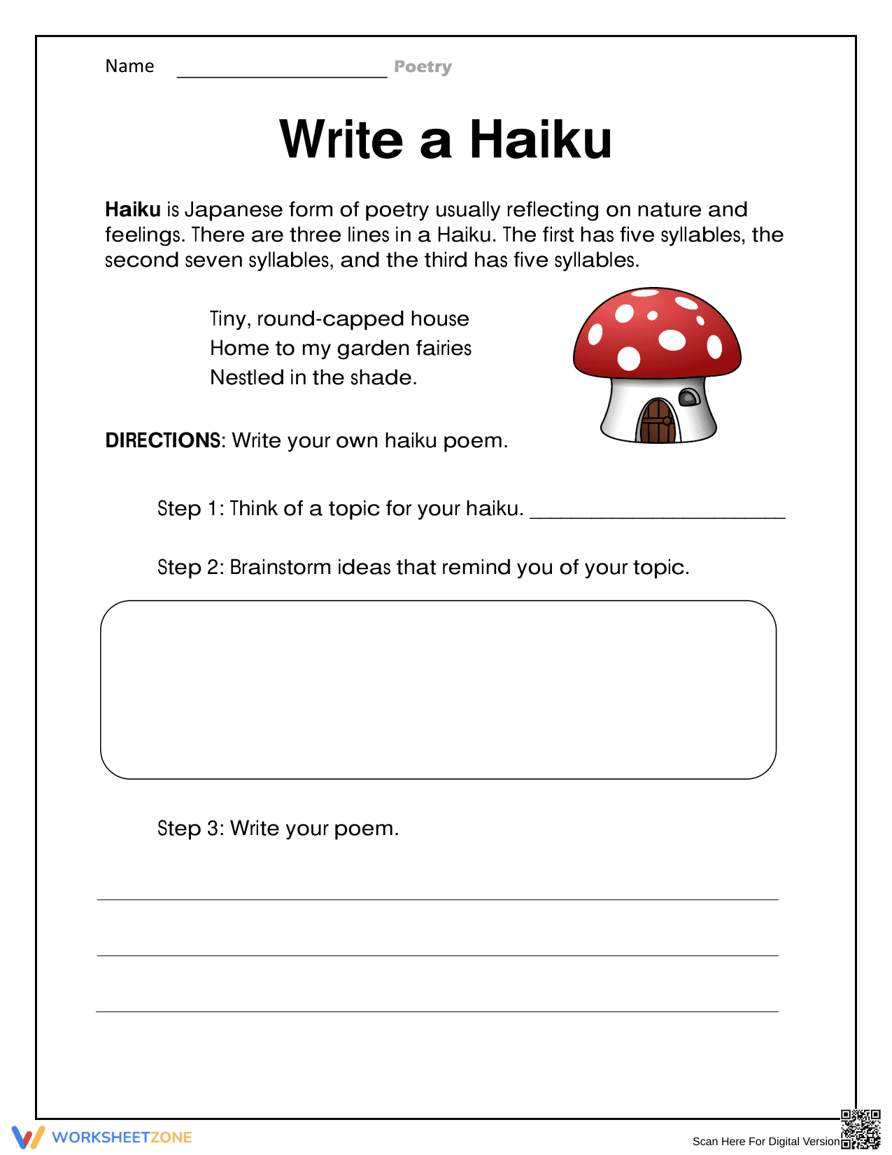 Write a Haiku Worksheet - Page 1