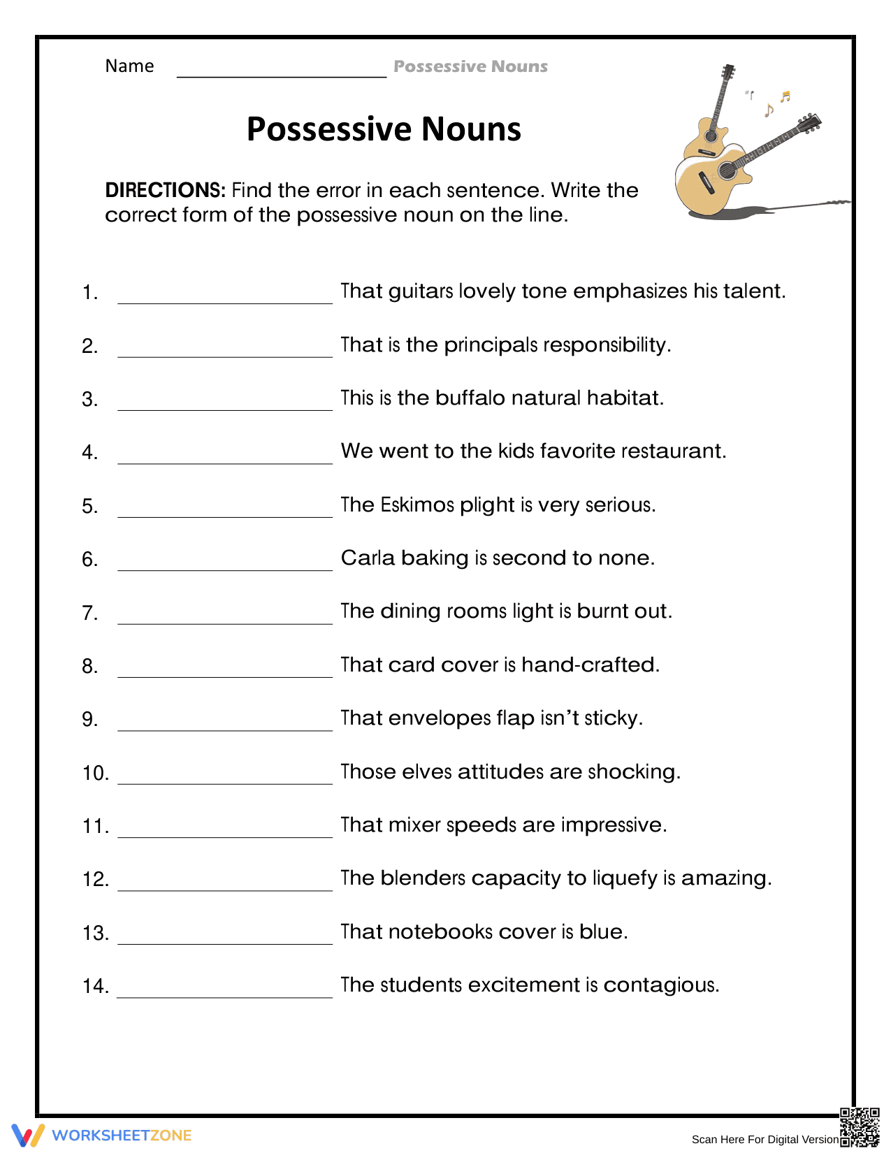 Essential Possessive Nouns Worksheet | Grade 3 Grammar - Page 1