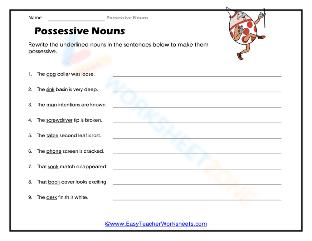 Essential Possessive Nouns Worksheet | Grade 2-4 Grammar - Page 1