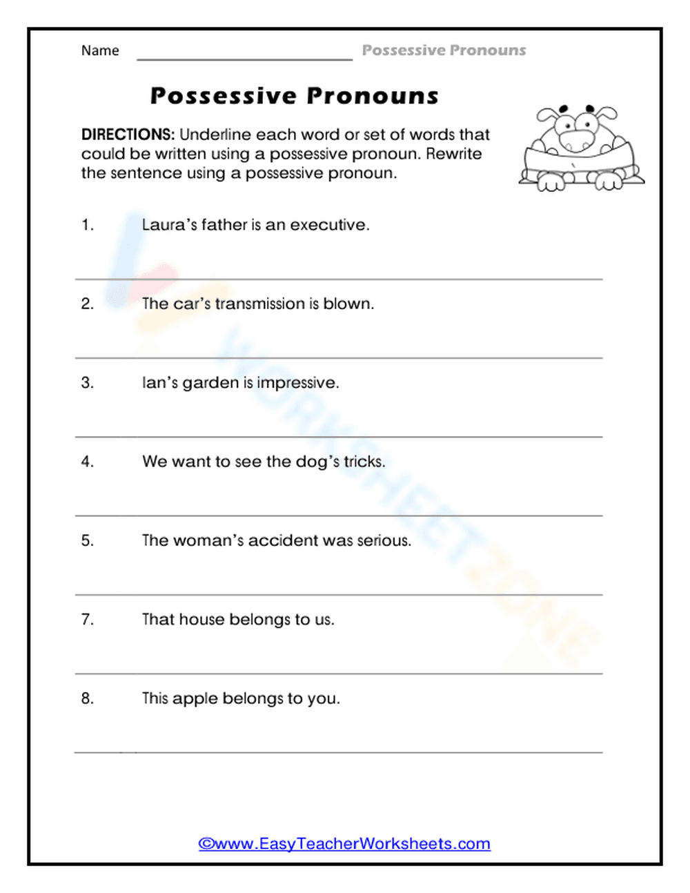 Essential Possessive Pronouns Worksheet | Grades 2-4 - Page 1