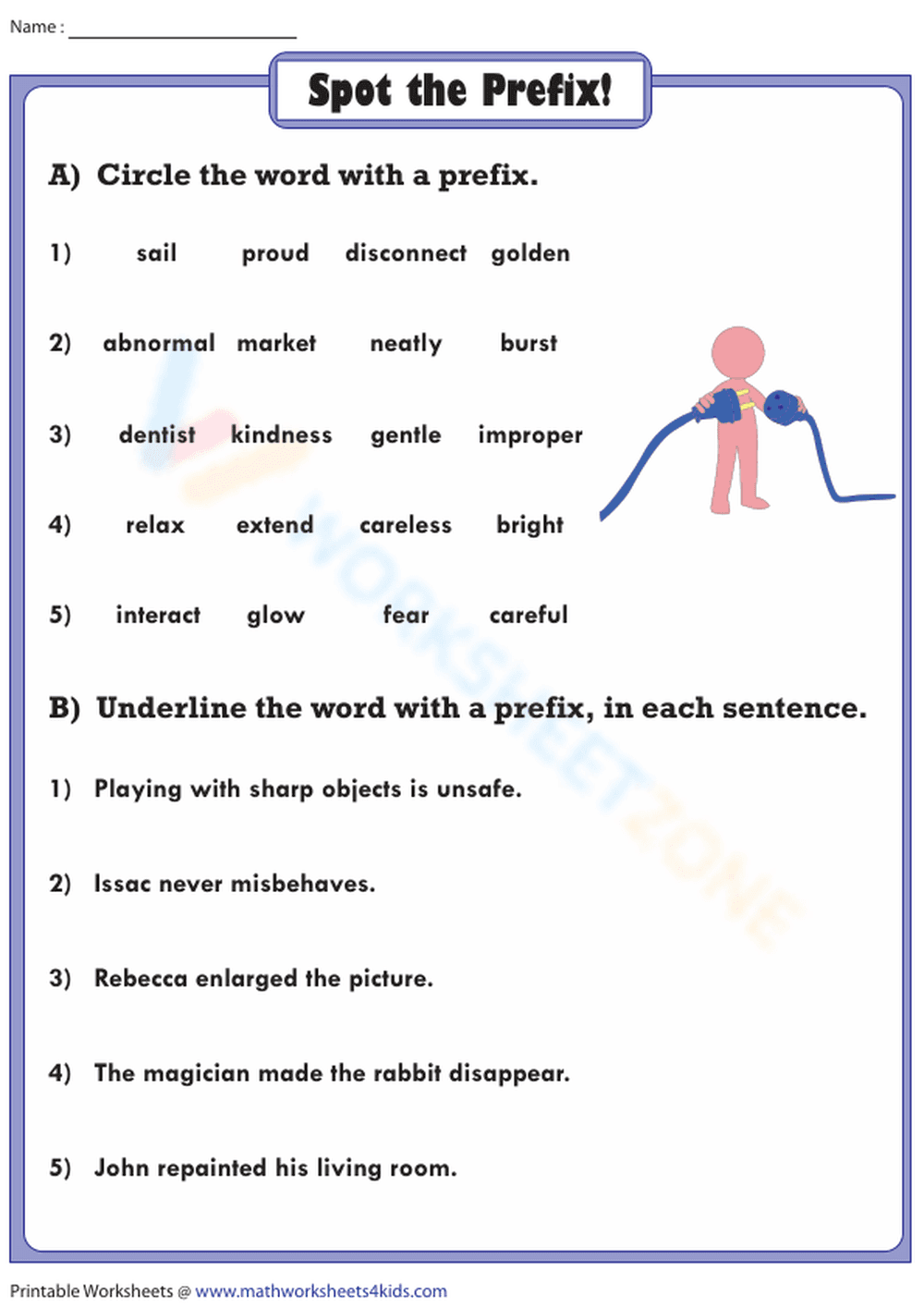 Circle and Underline Prefixes Worksheet - Page 1