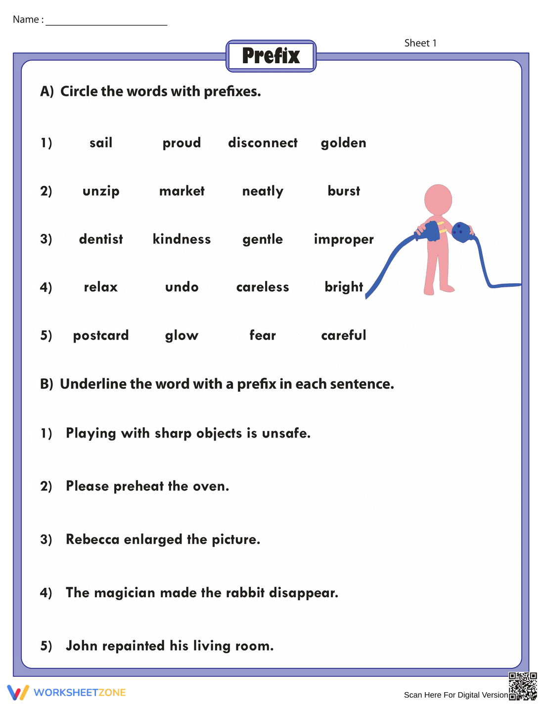 Circle and Underline Prefixes Worksheet - Page 1