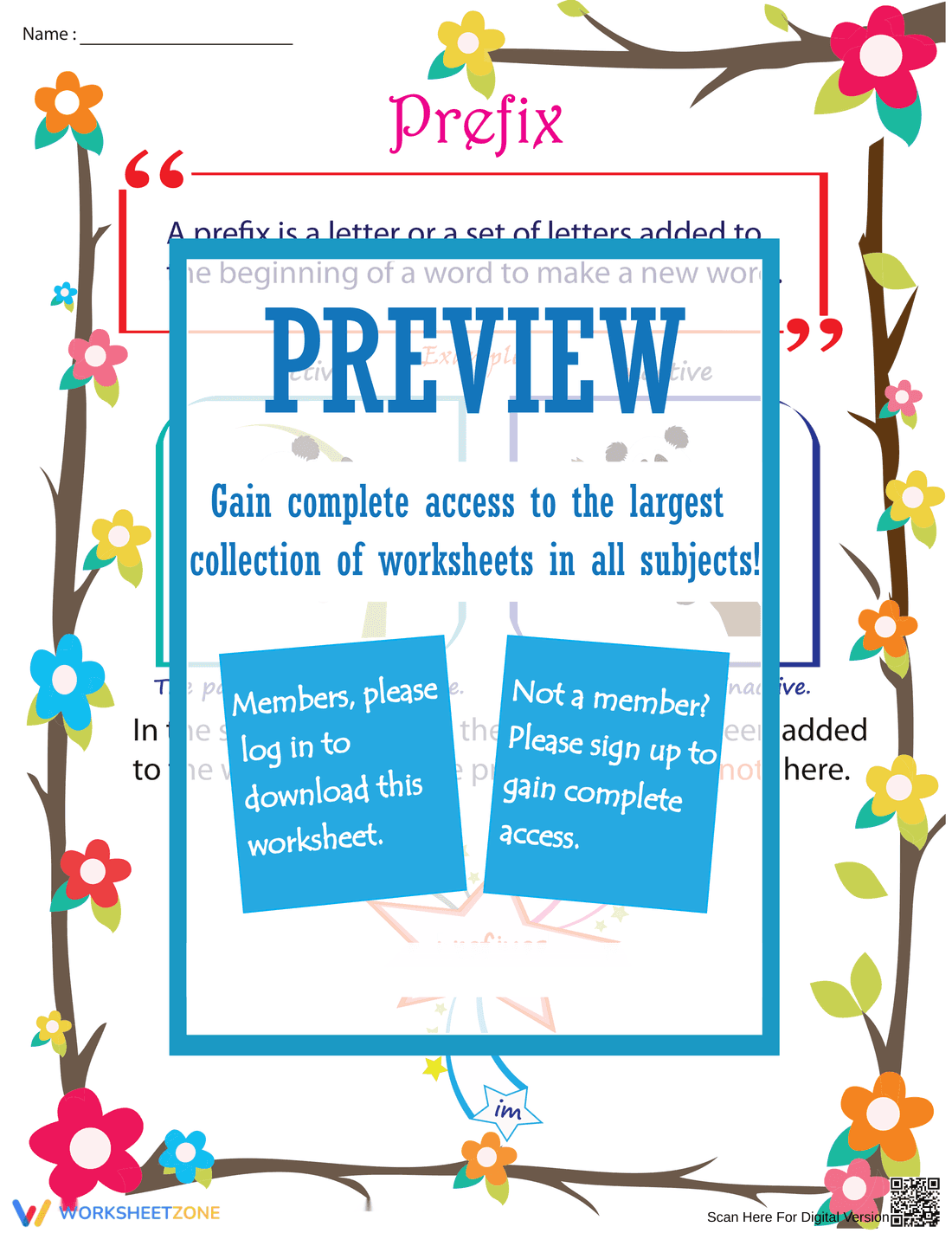Prefix First Glance Worksheet - Page 1