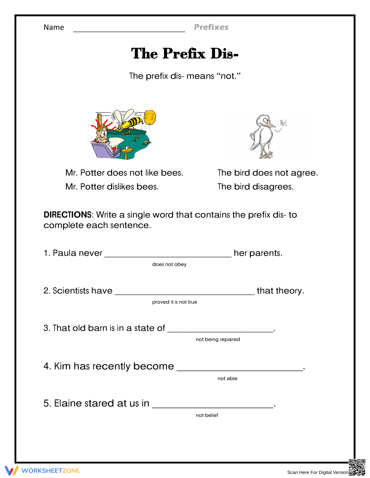 Prefix Dis- Worksheet | Essential Grade 3 ELA Practice - Page 1
