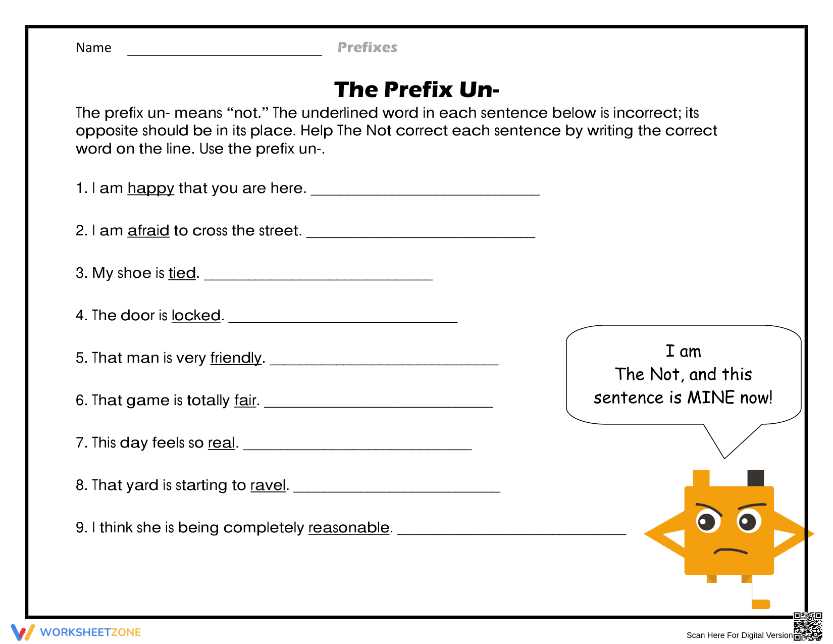 The Prefix 'Un' Worksheet - Page 1