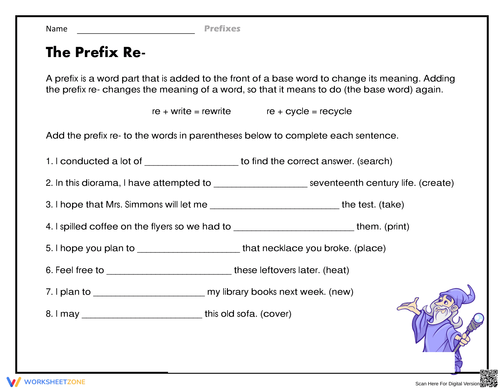 The Prefix 'Re' Worksheet - Page 1