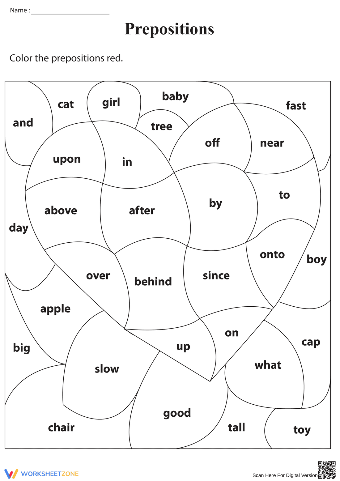 Identifying Prepositions Worksheet - Page 1