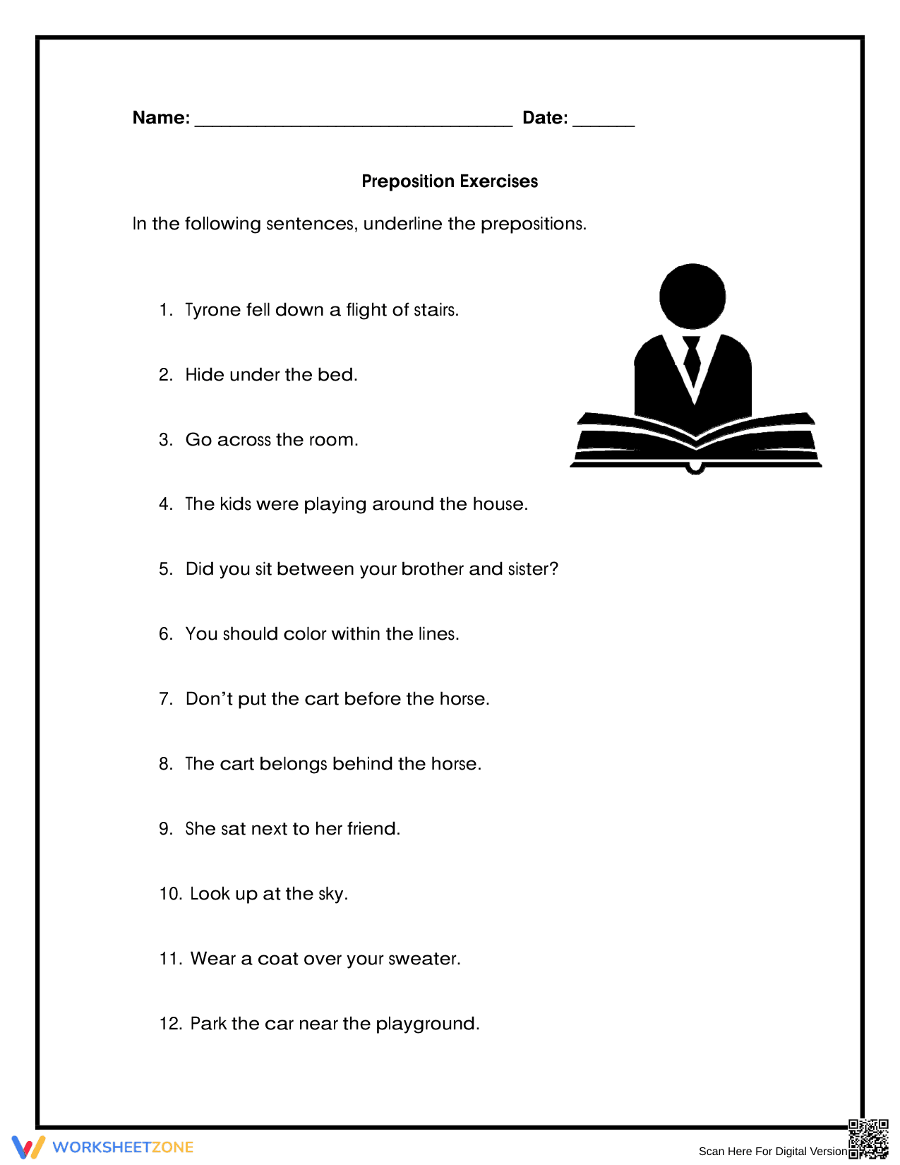 Grade 1-2 Prepositions — Printable No-Prep Worksheet - Page 1