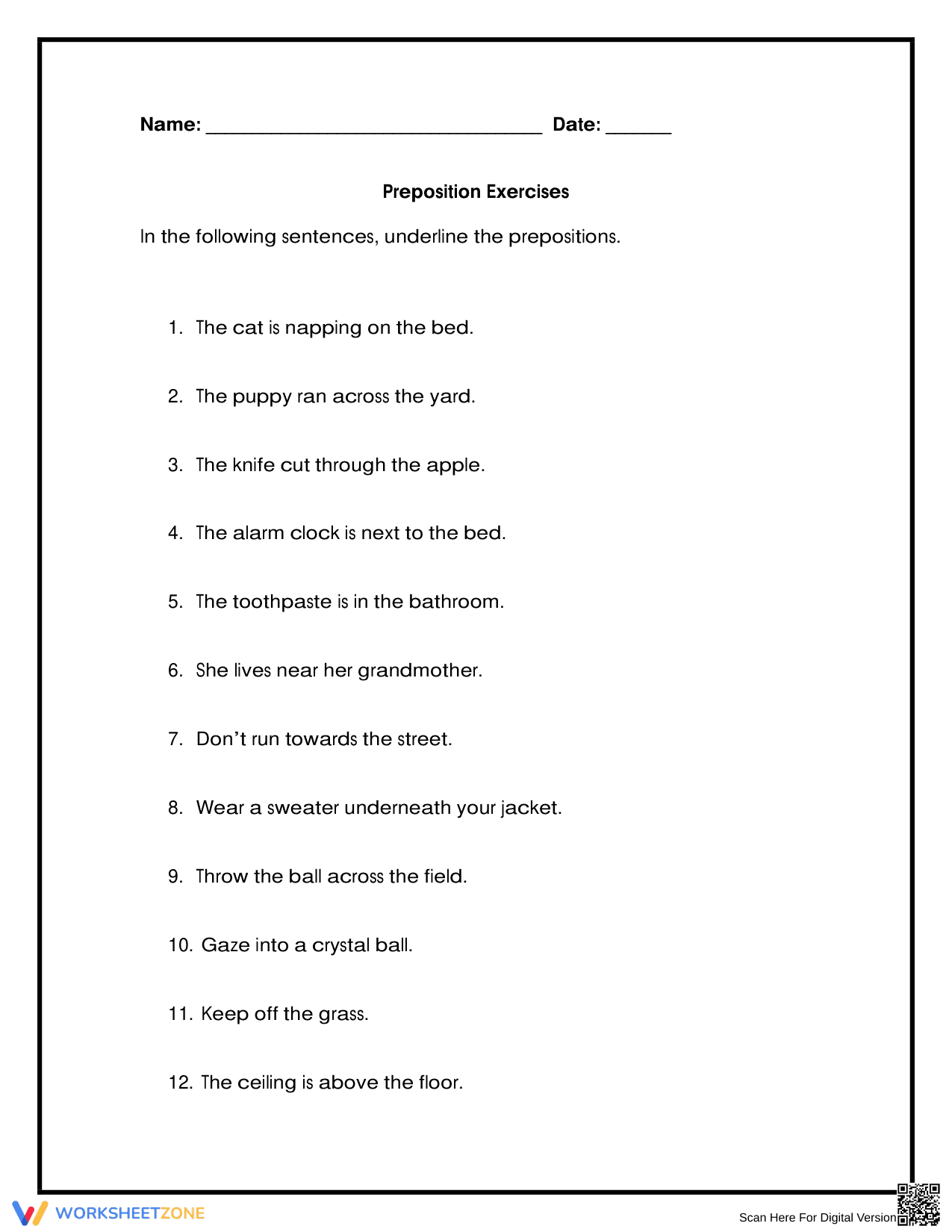 Essential Prepositions Worksheet | Grades 1-3 Grammar - Page 1