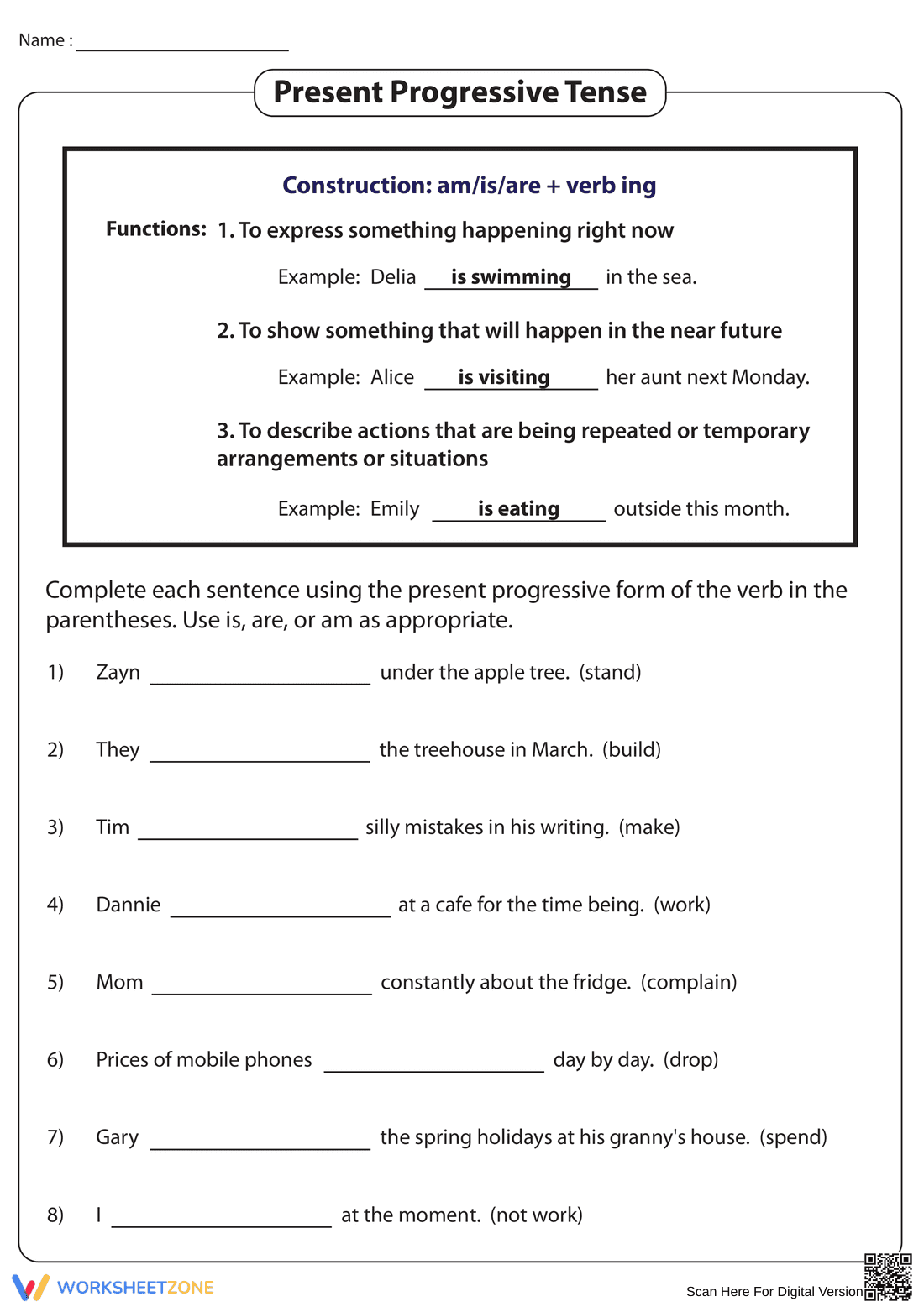 Writing the Present Progressive Tense - Page 1
