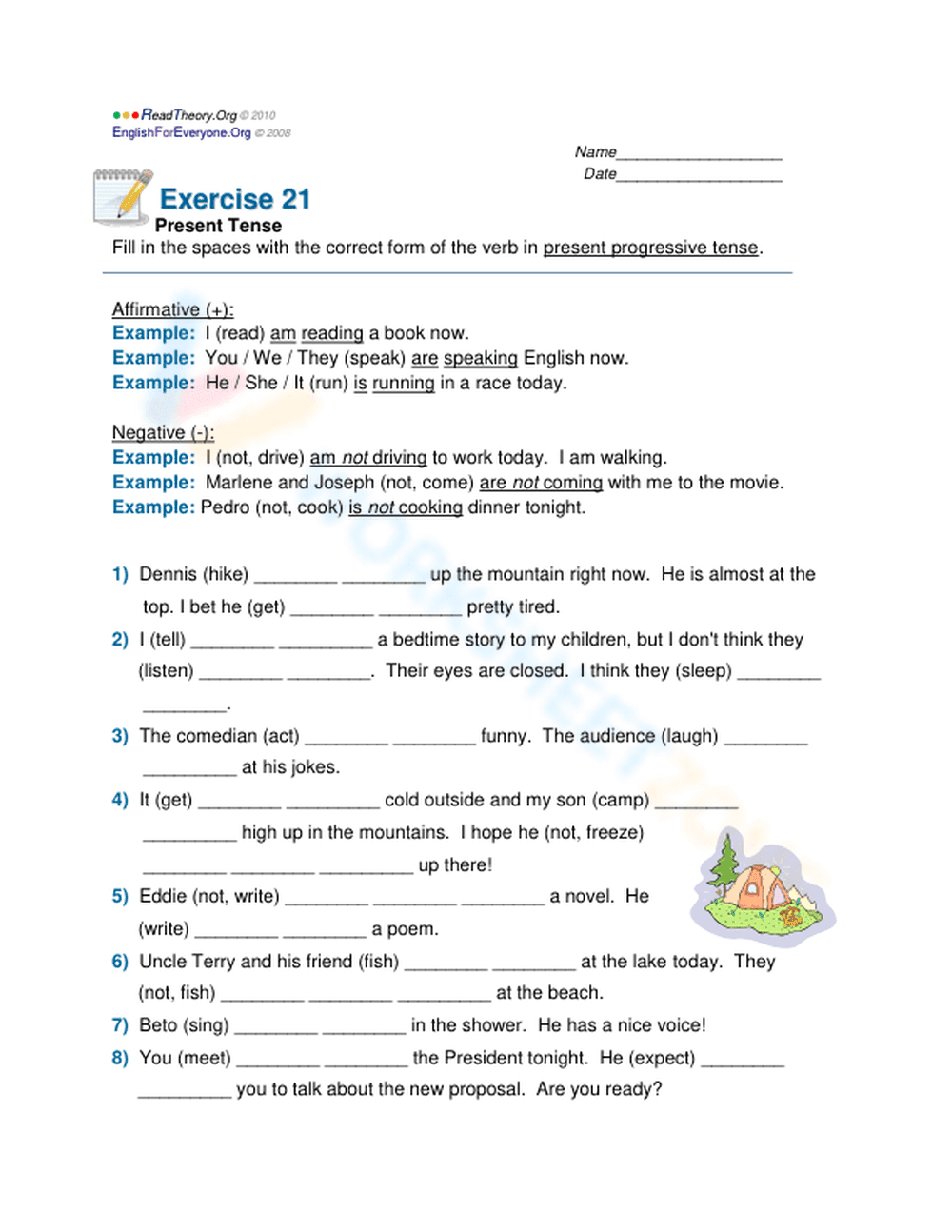 Practice the Present Continuous Tense - Page 1