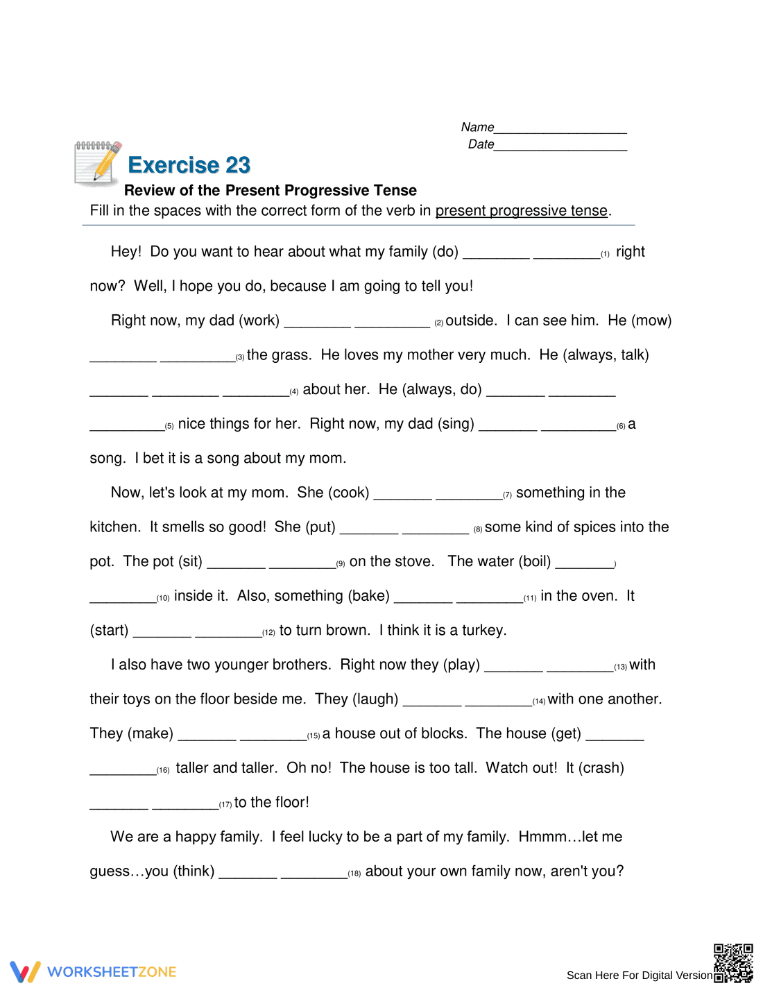 Essential Present Progressive Tense Review | Grade 6-8 - Page 1