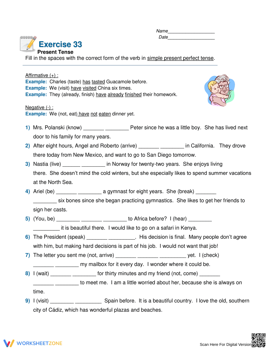 Essential Present Perfect Tense Worksheet | Grade 8 Grammar - Page 1